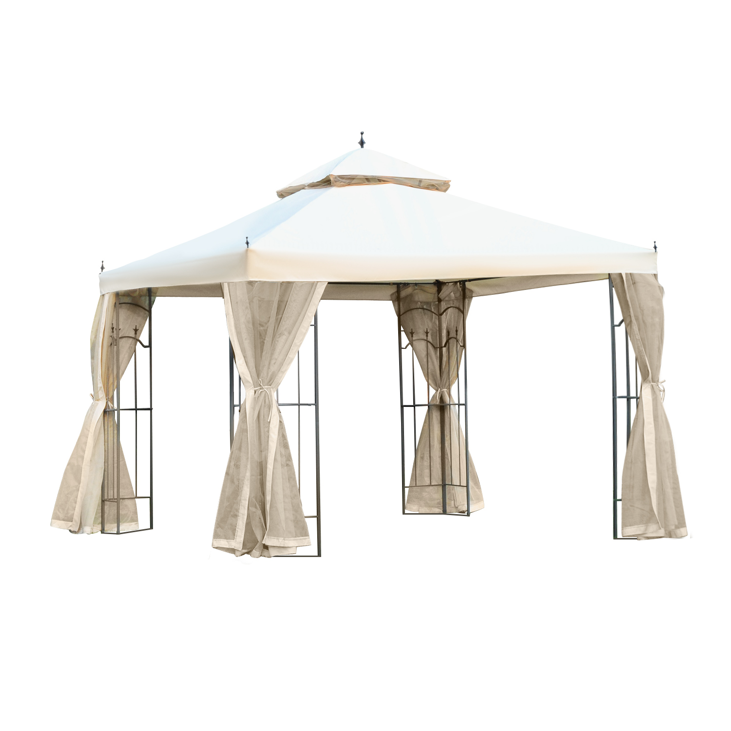 300x300cm Garden Gazebo Double Top Outdoor Canopy Patio Event Party Tent Backyard Sun Shade with Mesh Curtain Beige - Life Essentials