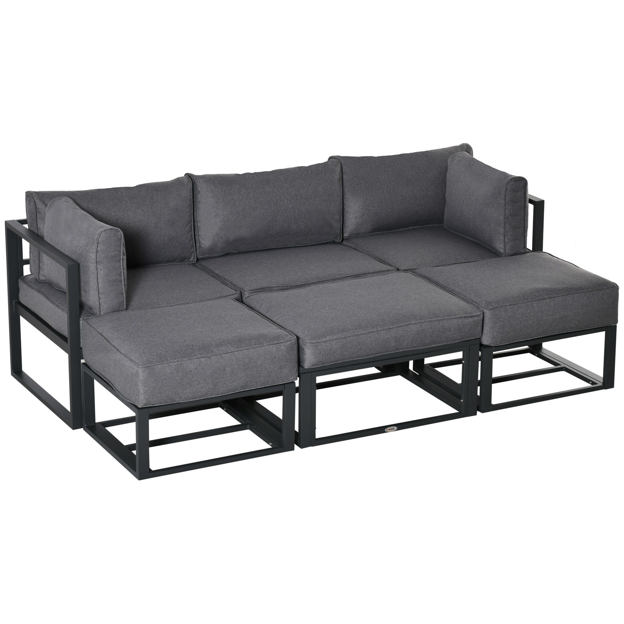 Garden Daybed, 6 Piece Outdoor Sectional Sofa Set, Aluminum Patio Conversation Furniture Set with Coffee Table, Footstool and Cushions, Grey - Life 