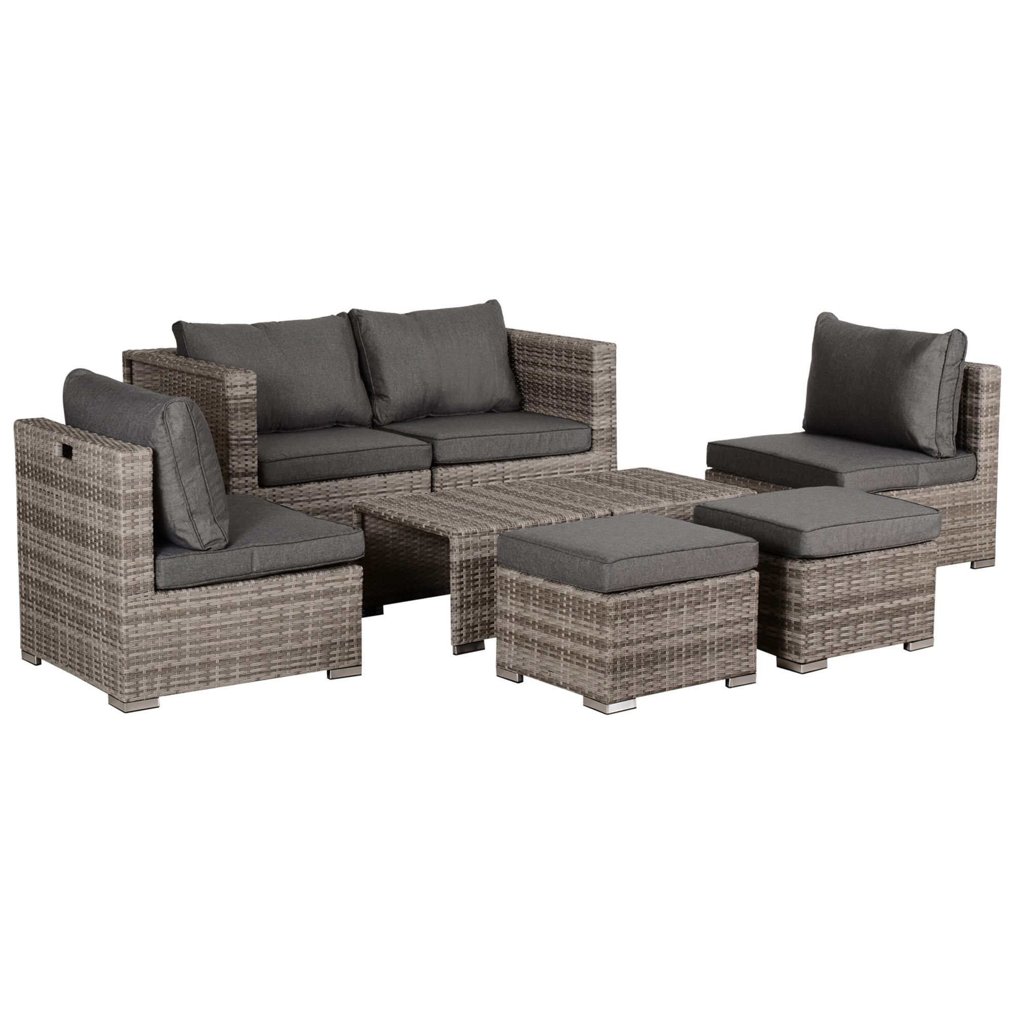 6-Seater Rattan Garden Furniture 6 Seater Sofa & Coffee Table Set Outdoor Patio Furniture Wicker Weave Chair Space-saving Compact, Grey - Life 
