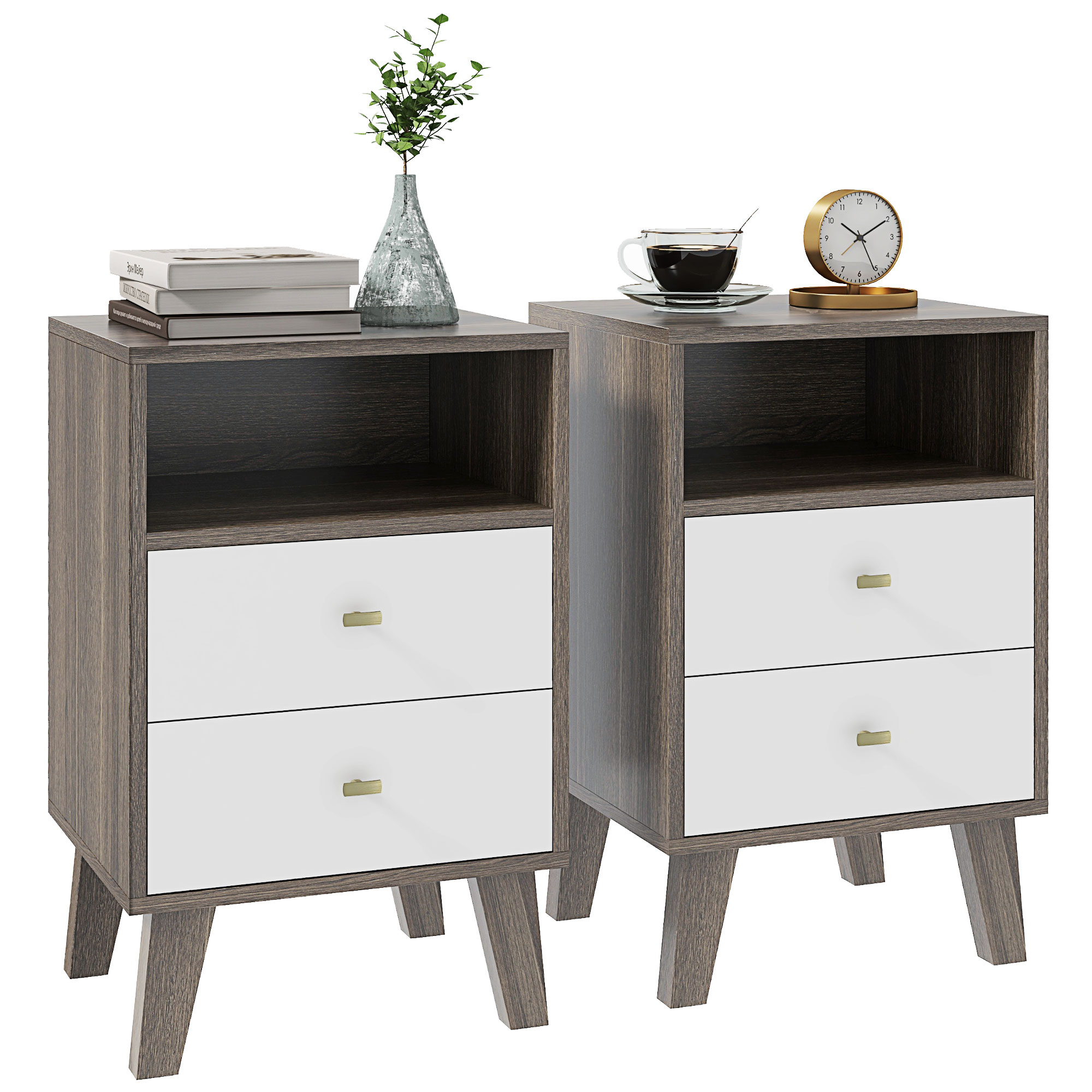Scott Industrial-Scandinavian Bedside Table with Drawers and Shelf - Life Essentials