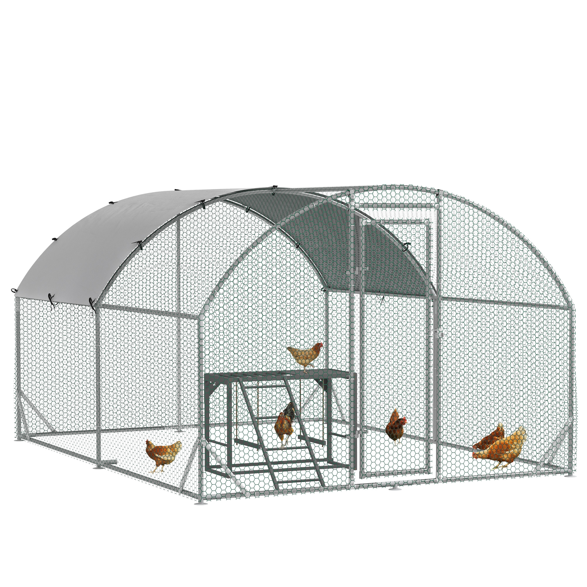 Shelley Walk In Chicken Run with Chicken Activity Shelf and Cover - Silver - Life Essentials