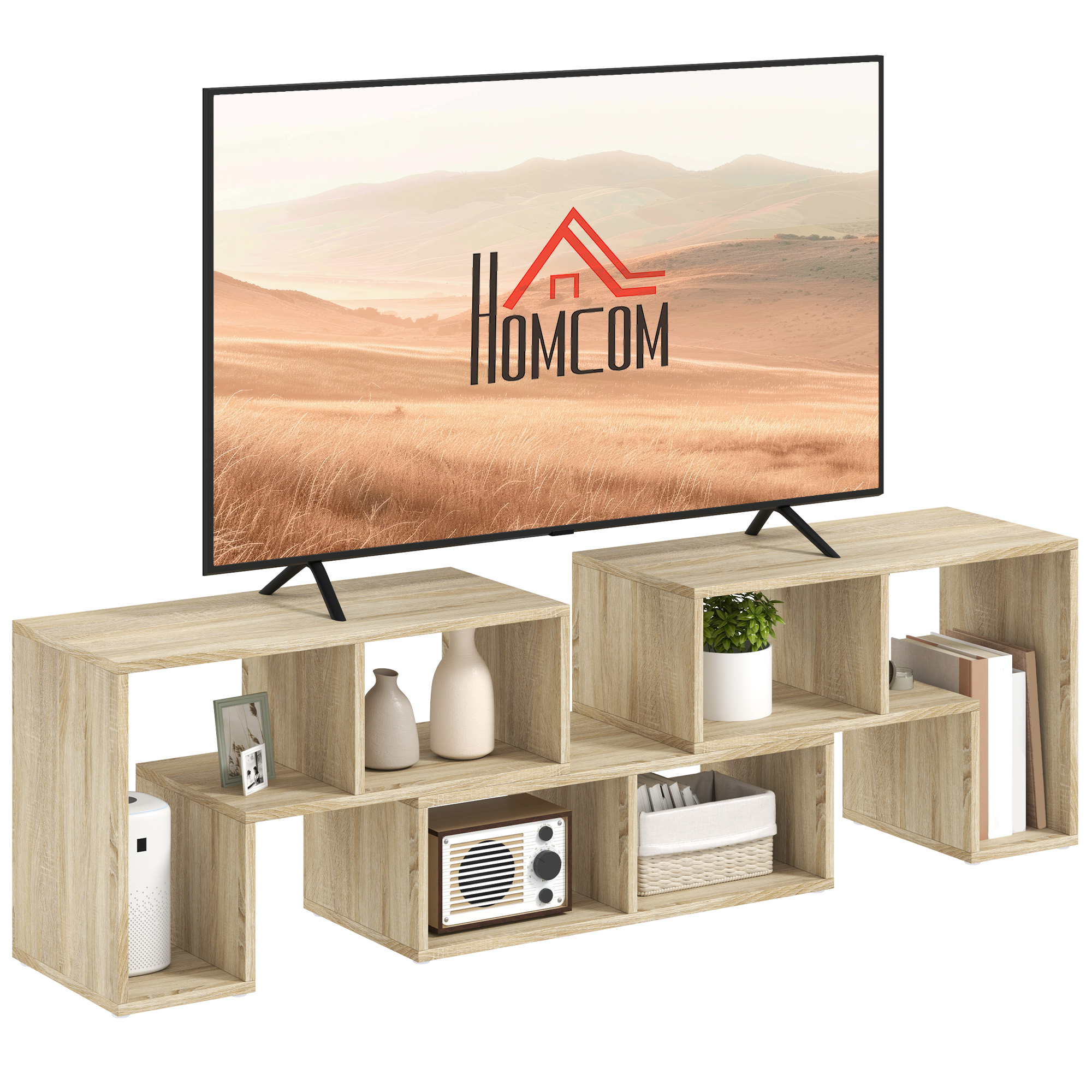 HERON TV Stand for TVs up to 75 Inches, Grey Oak Wood Grain - Life Essentials