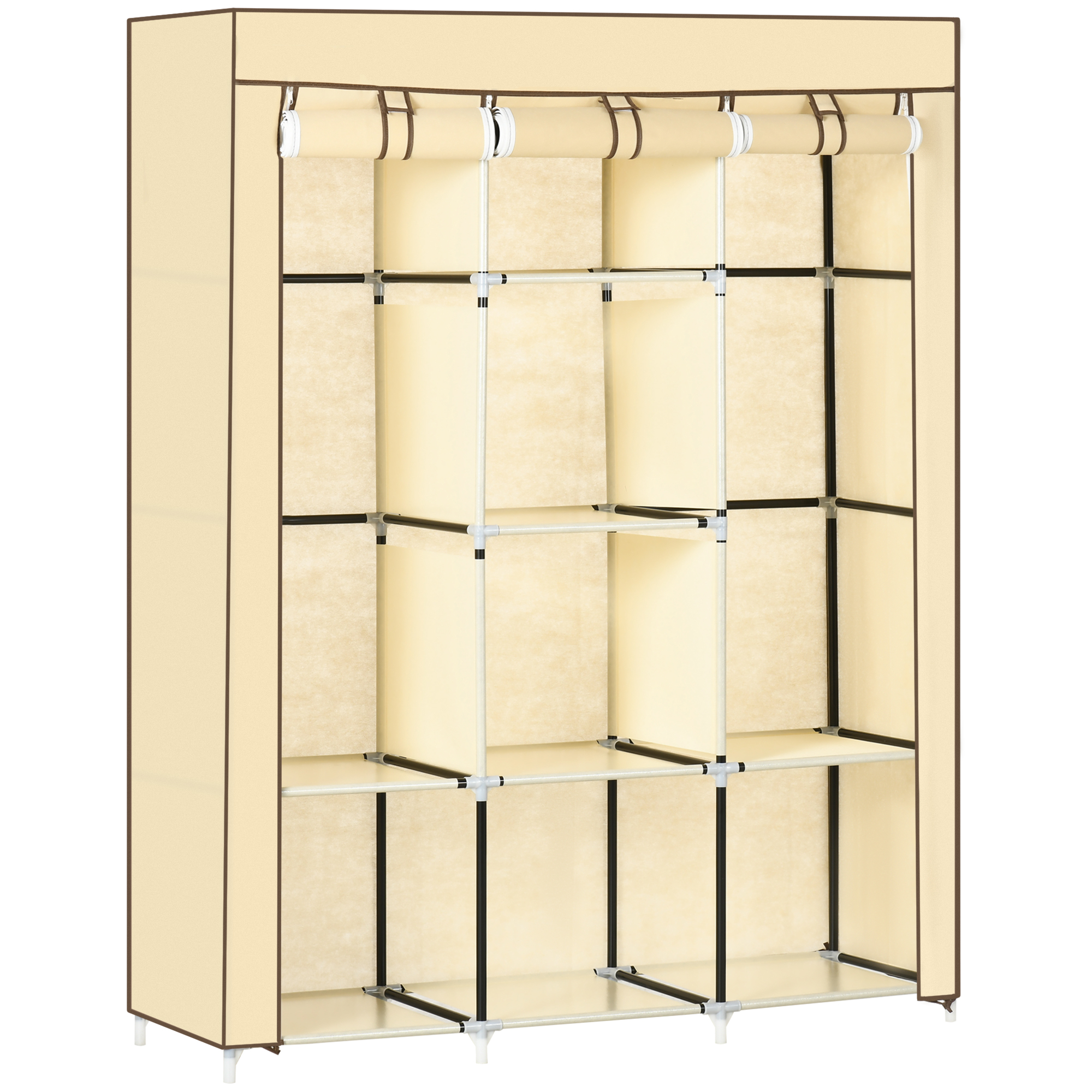 HERON Fabric Wardrobe, with Rails and Shelves - Beige - Life Essentials
