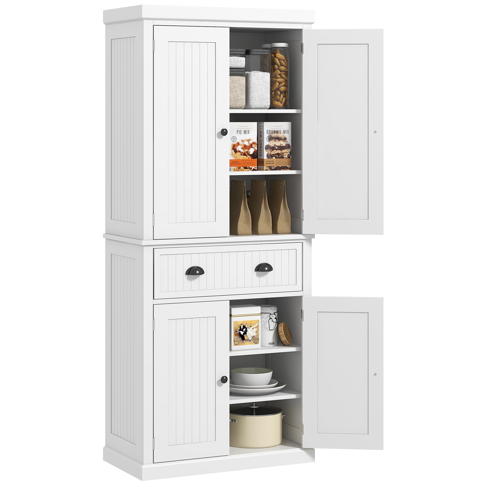 Traditional Kitchen Cupboard Freestanding Storage Cabinet with Drawer, Doors and Adjustable Shelves, White - Life Essentials