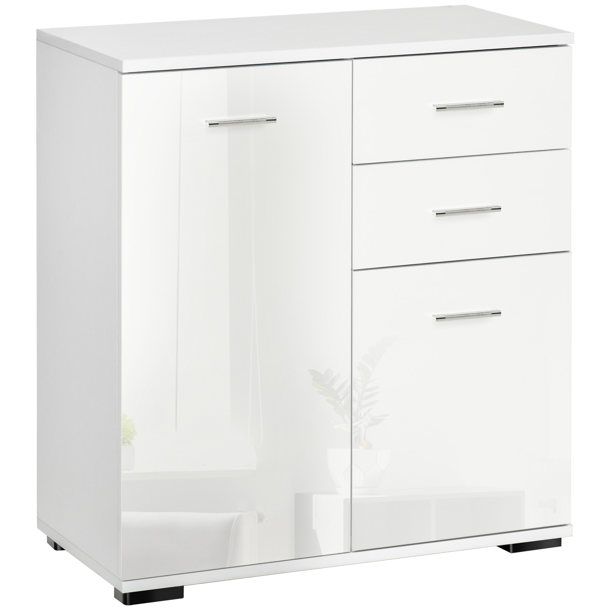 High Gloss Side Cabinet, size 71x35x76 cm-White - Life Essentials