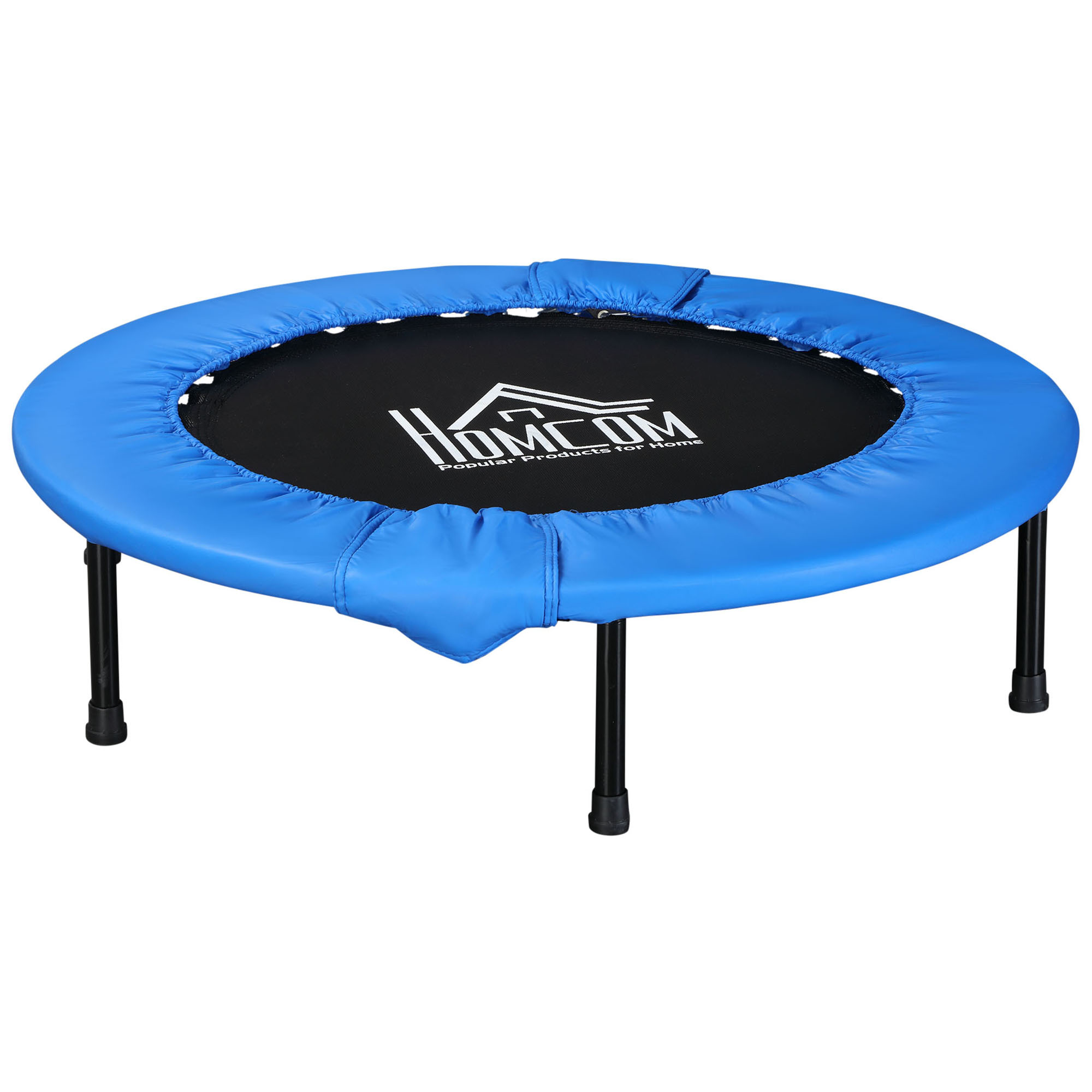 Soozier ?100cm Foldable Mini Fitness Trampoline Home Gym Yoga Exercise Rebounder Indoor Outdoor Jumper w/ Safety Pad, Blue and Black - Life Essentials