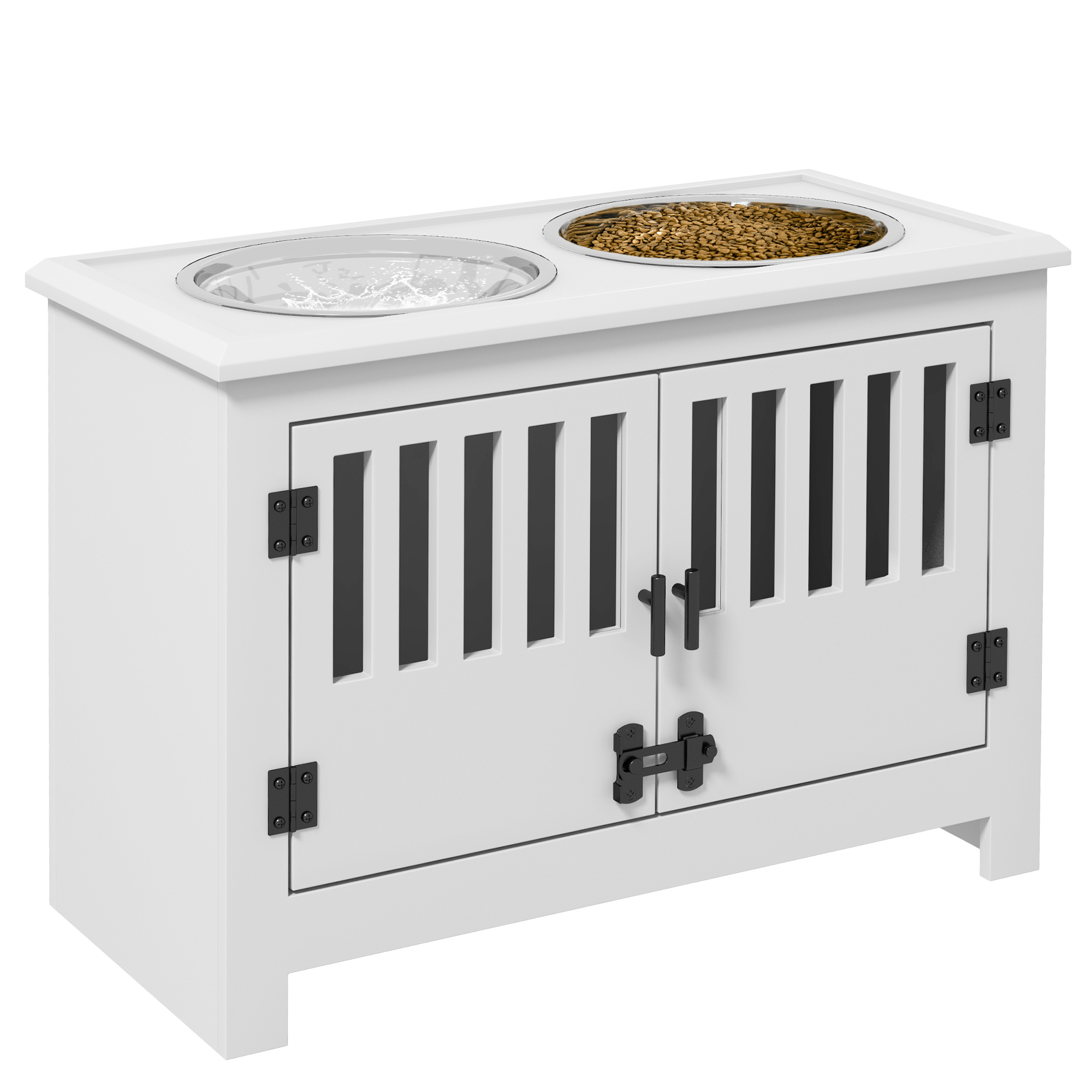 Shelley Raised Dog Bowls with Storage for Large Dogs - White - Life Essentials