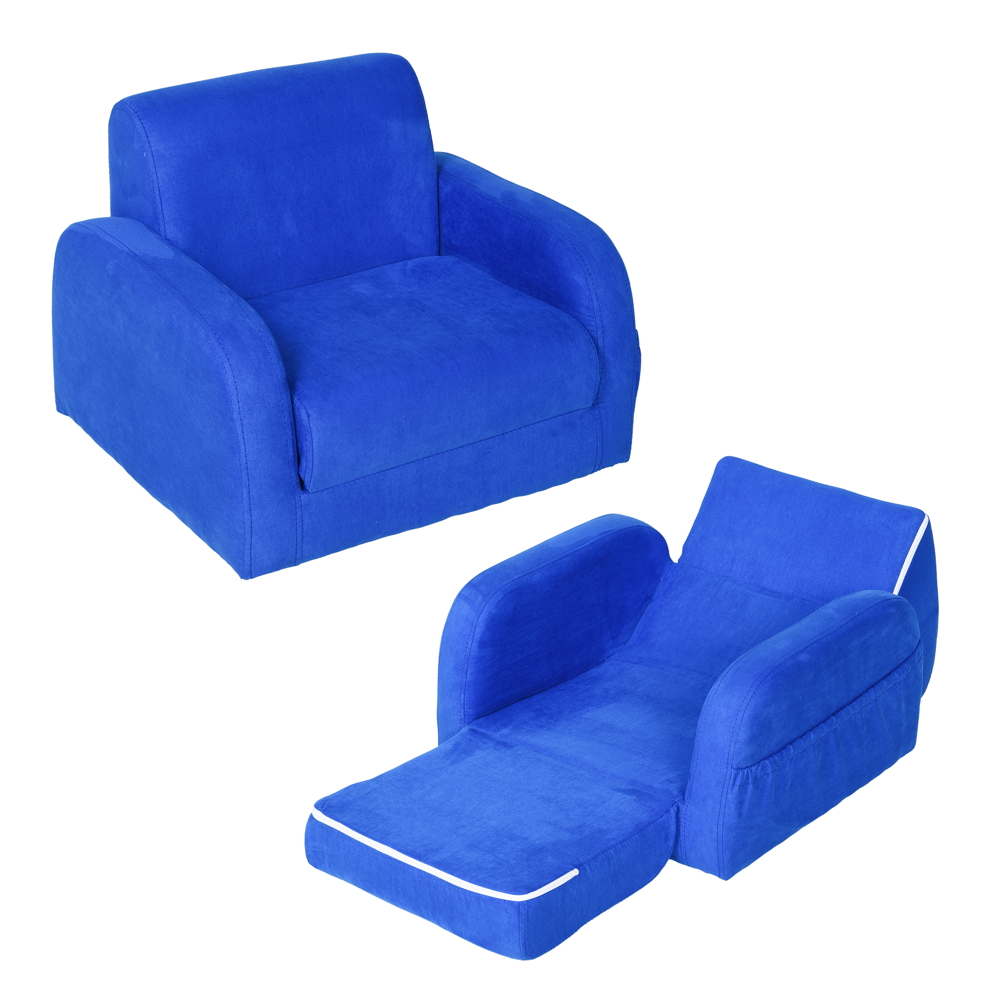 2 In 1 Children Sofa Chair Bed Folding Soft Flannel Foam Toddler - Blue - Life Essentials