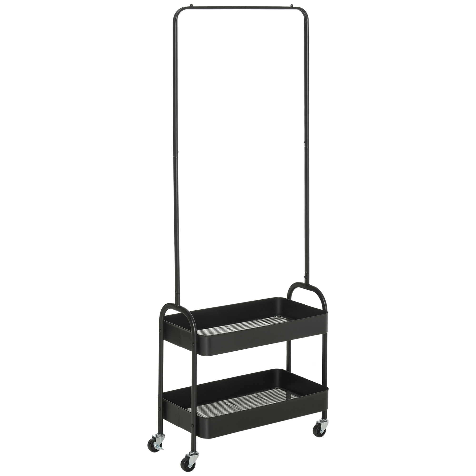 Metal Clothes Rack with Shoe Storage, Clothing Rail on Wheels, Freestanding Hall Tree, Coat Stand with 2 Storage Shelf, Black - Life Essentials