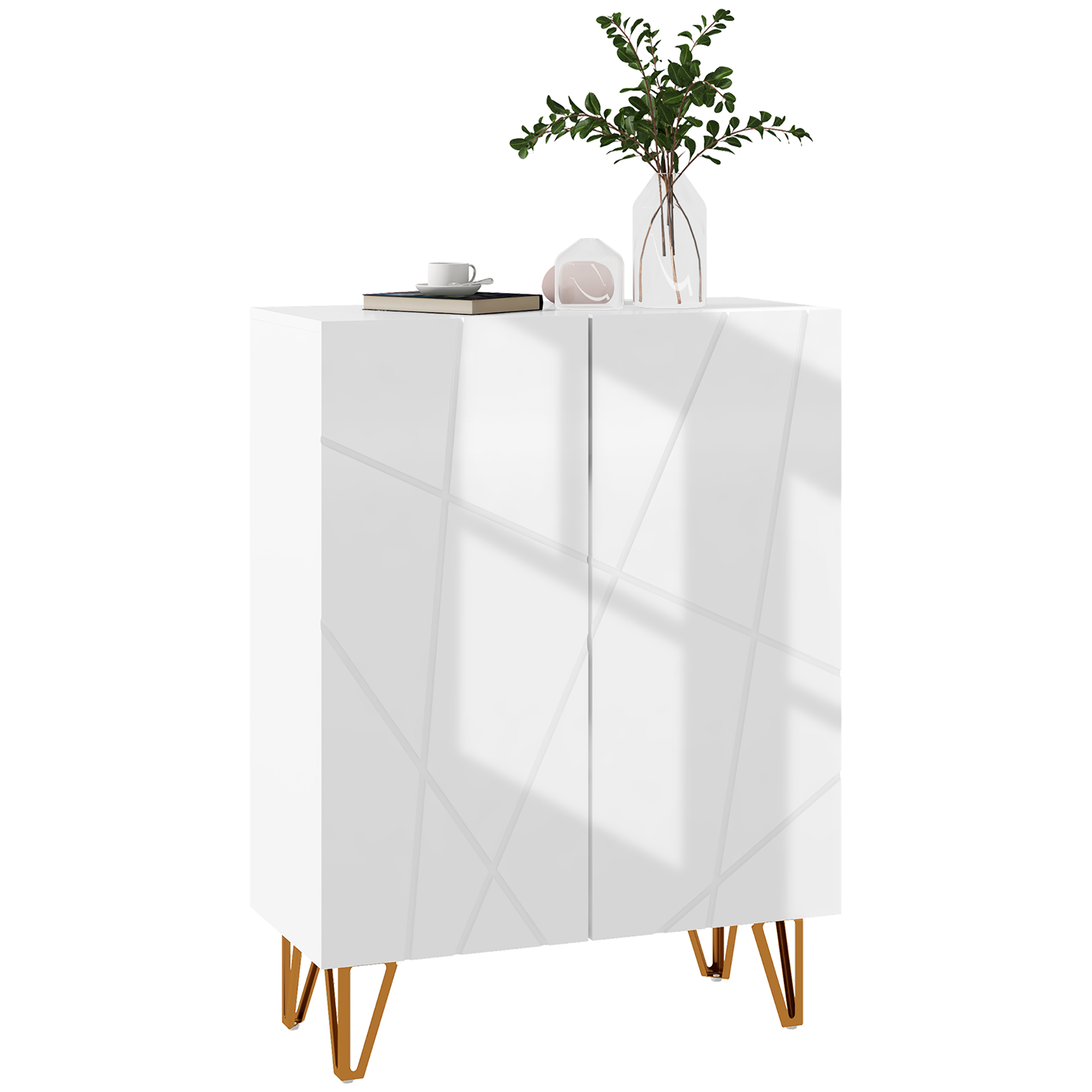 Scott Narrow Shoe Storage Cabinet with Adjustable Shelves - White - Life Essentials