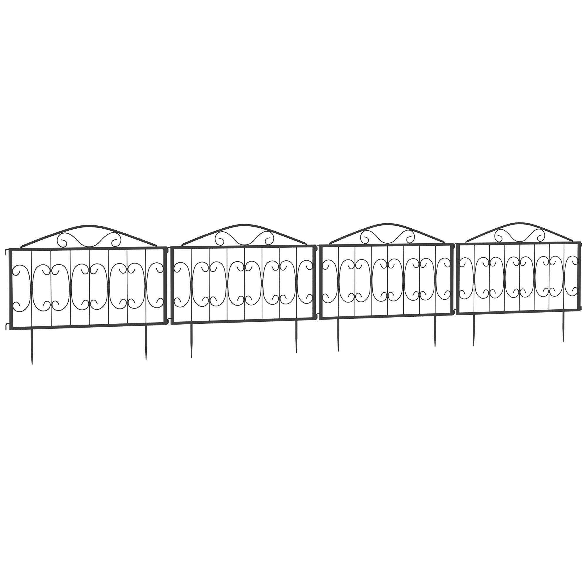 Decorative Garden Fencing, 4PCs Outdoor Picket Fence Panels, Rustproof Metal Wire Landscape Flower Bed Border Edging Animal Barrier, Black - Life 