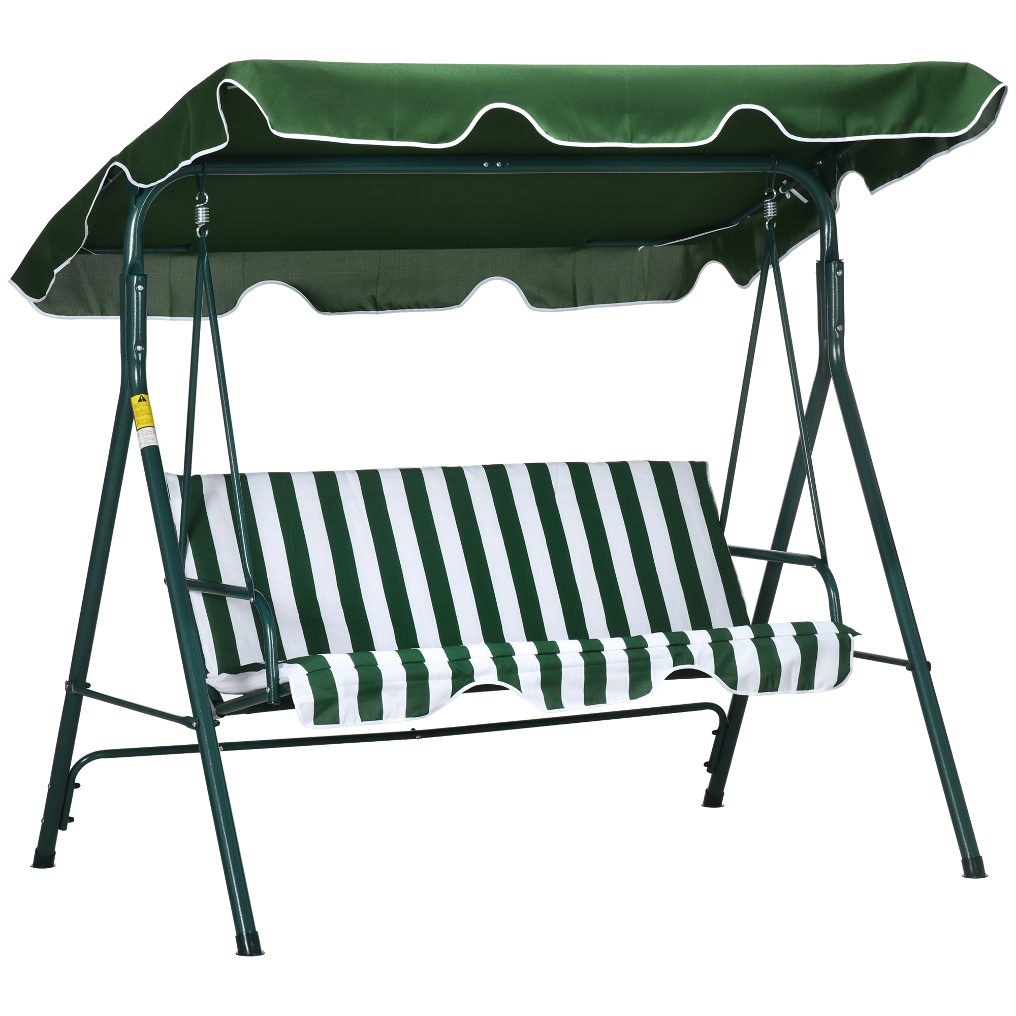 3 Seater Garden Swing Chair W/ Adjustable Canopy, Garden Swing Seat with Steel Frame, Padded Seat, Green - Life Essentials