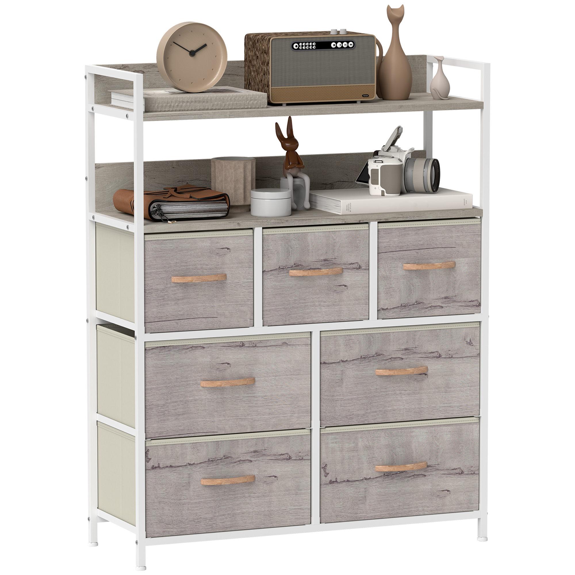 WENZA Cream Chest of Drawers - Medium-sized, 7 Drawers, Double, Fabric Drawers - Life Essentials