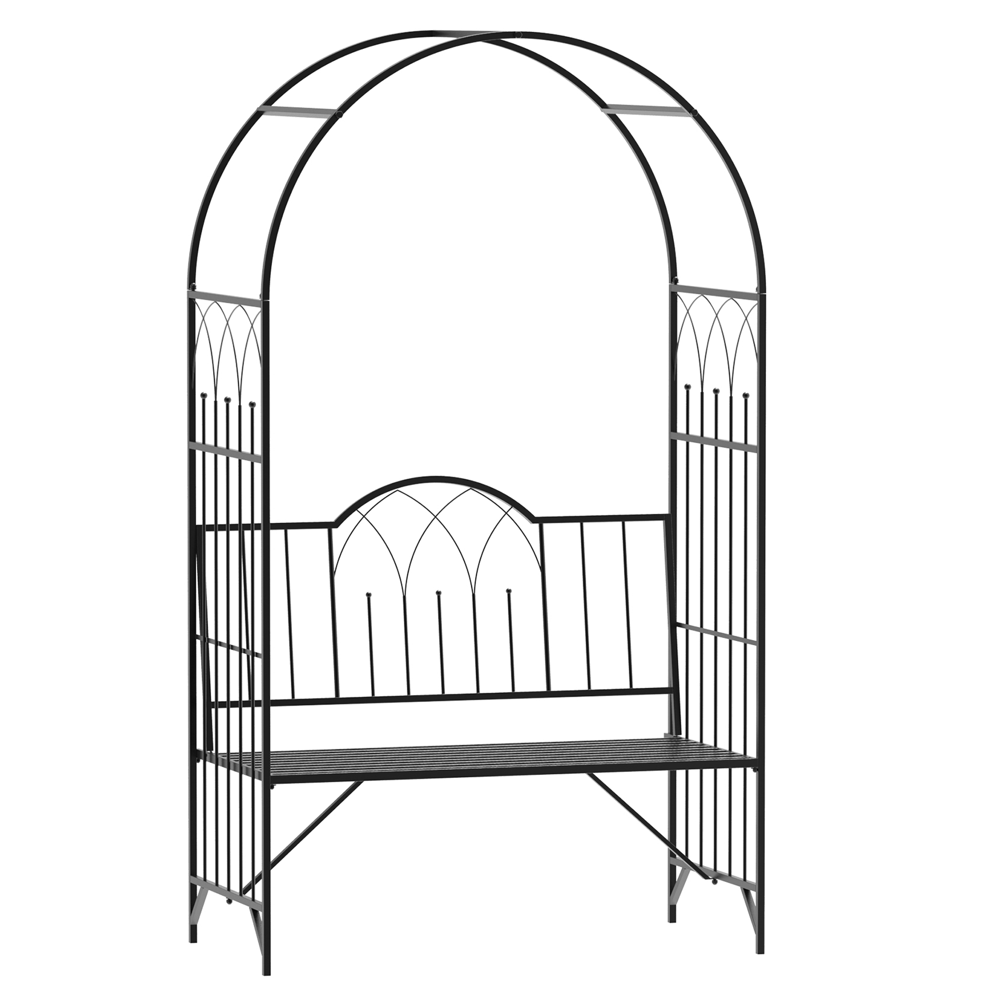 Garden Metal Arch Bench Outdoor Patio Rose Trellis Arbour Pergola for Climbing Plant Antique Style 2-Seater Chair, Black - Life Essentials