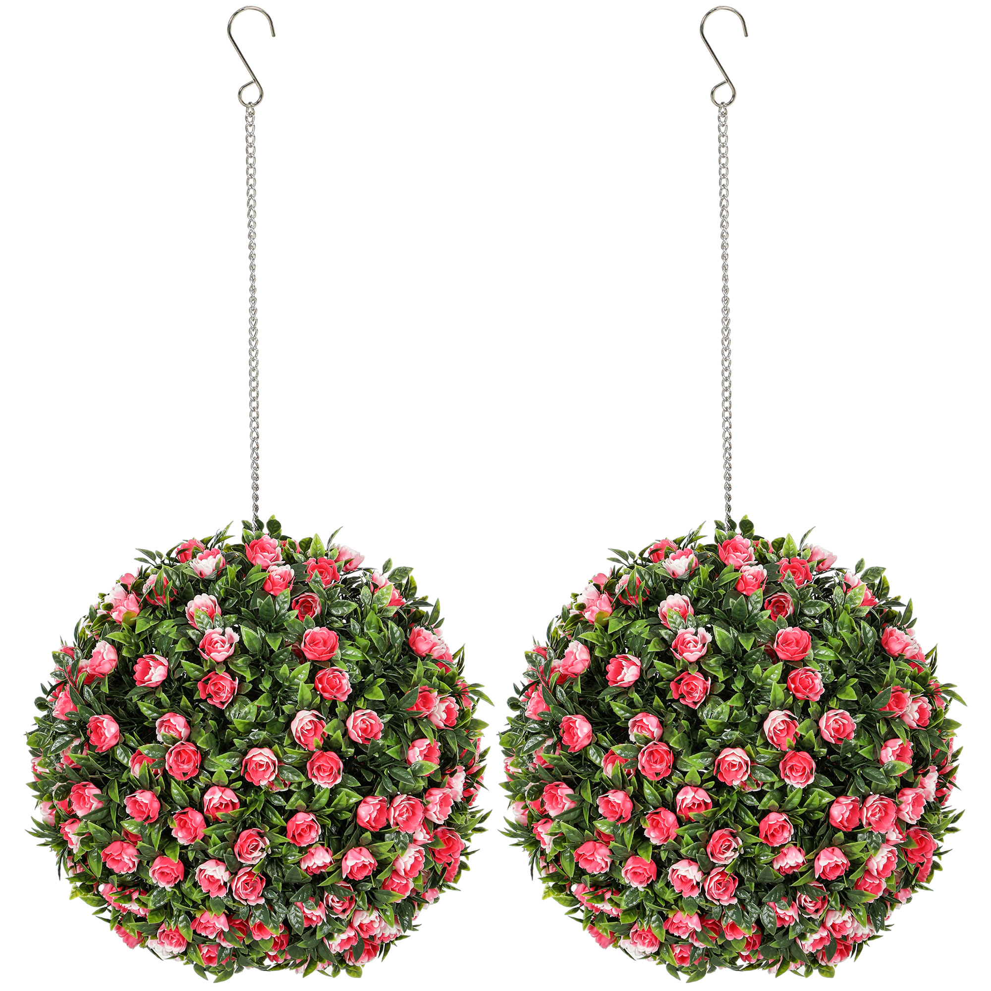 HERON Set of 2 Decorative Artificial Plants, UV-protected Artificial Plant Topiary Rose Balls, Fake Plants for Home Indoor outdoor Decor, 28cm, Pink -