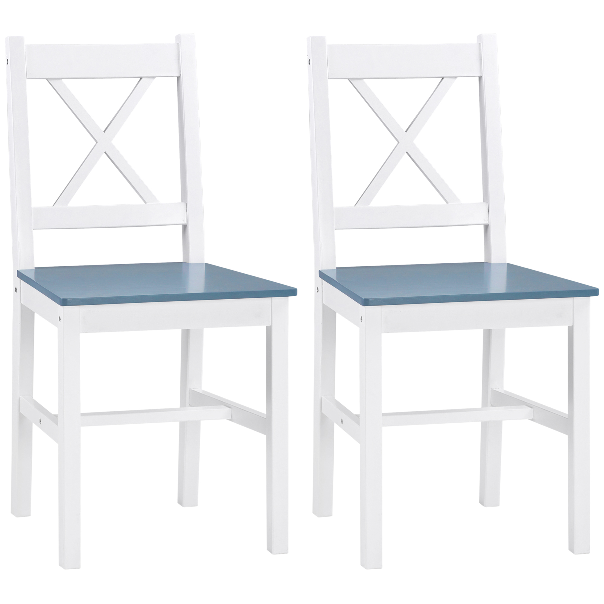 Dining Chairs Set of 2, Pine Wood Kitchen Chairs with Cross Back, Solid Structure for Living Room and Dining Room, White - Life Essentials