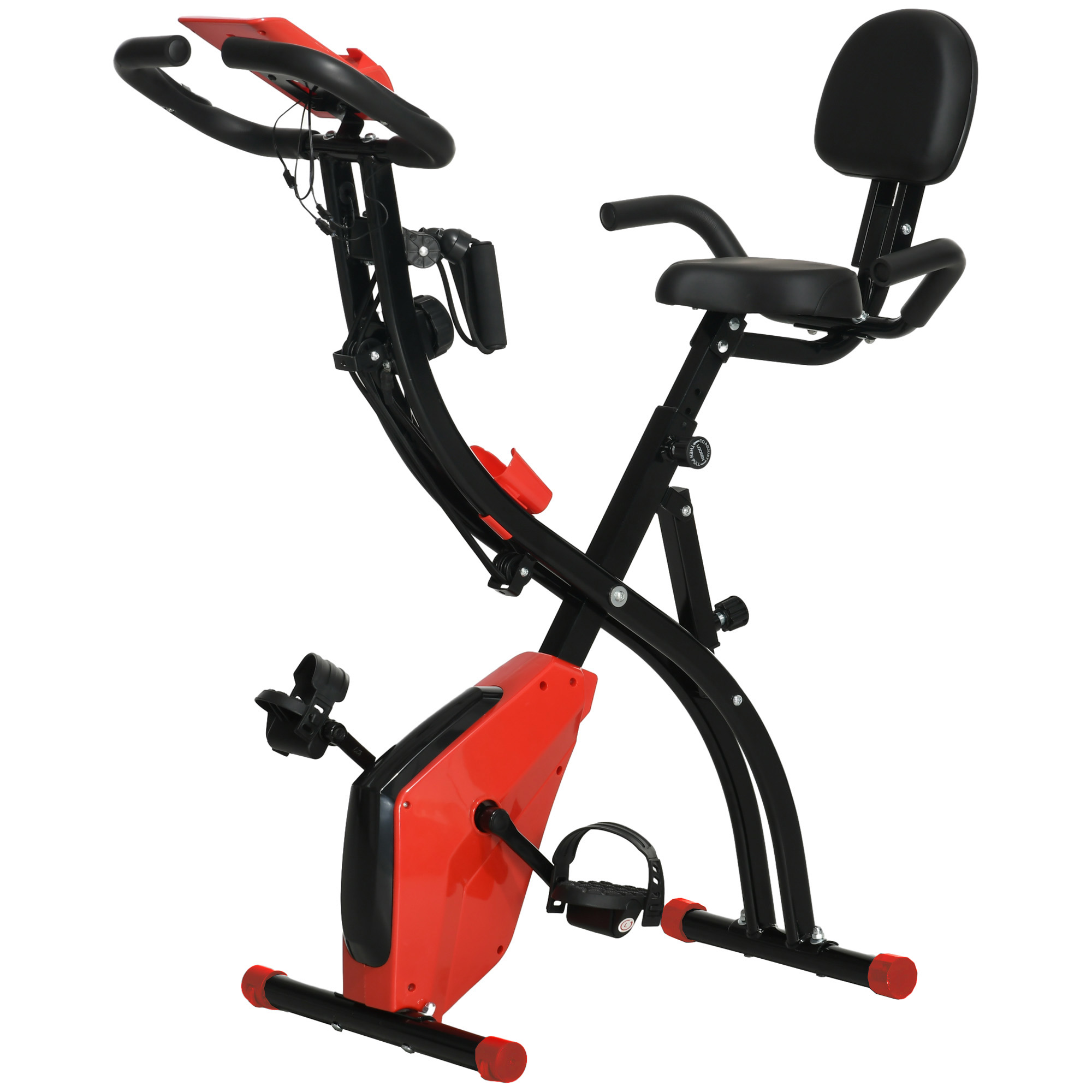2-In-1 Upright Exercise Recumbent Bike Adjustable Resistance Stationary Fitness Home Gym Foldable w/ Armrests LCD Monitor Cycling Wheels Red - Life 
