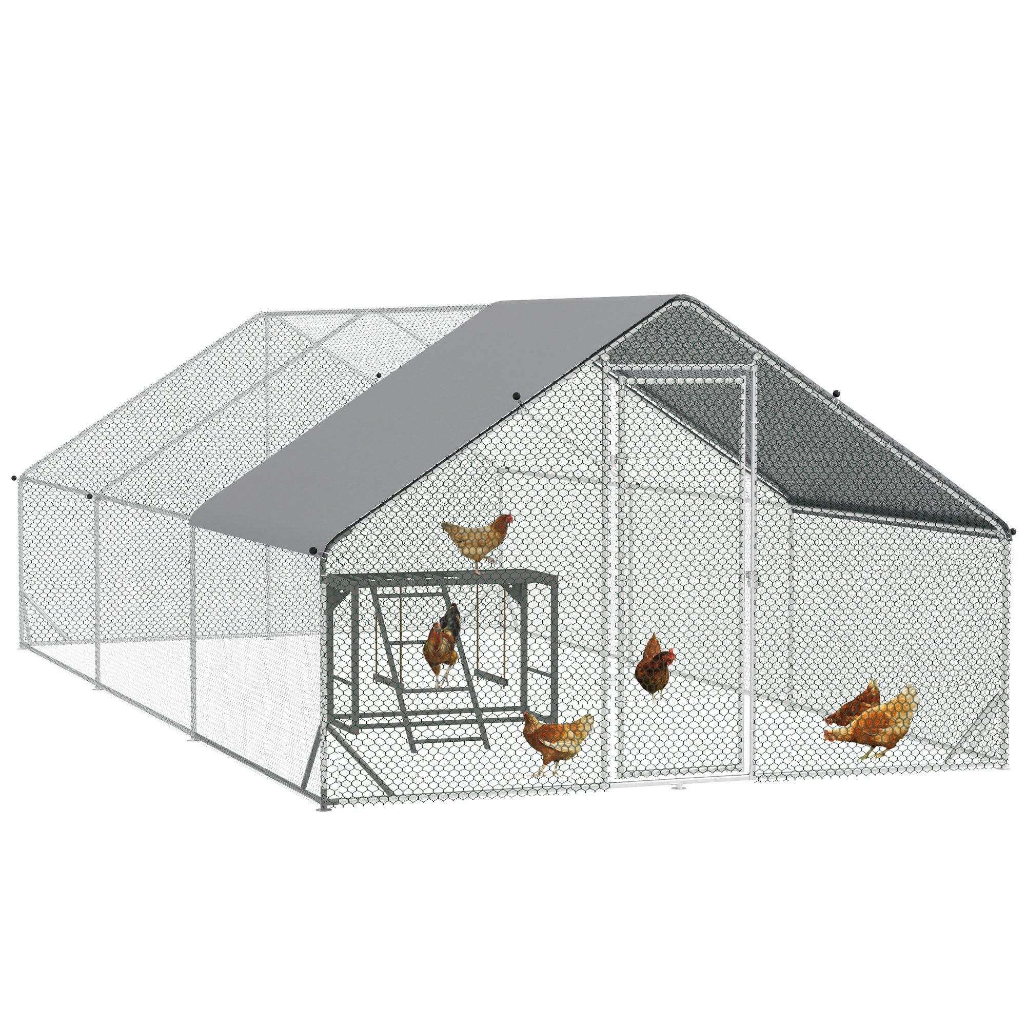 Shelley Chicken Run with Activity Shelf and Cover Walk-In Coop - Silver - Life Essentials