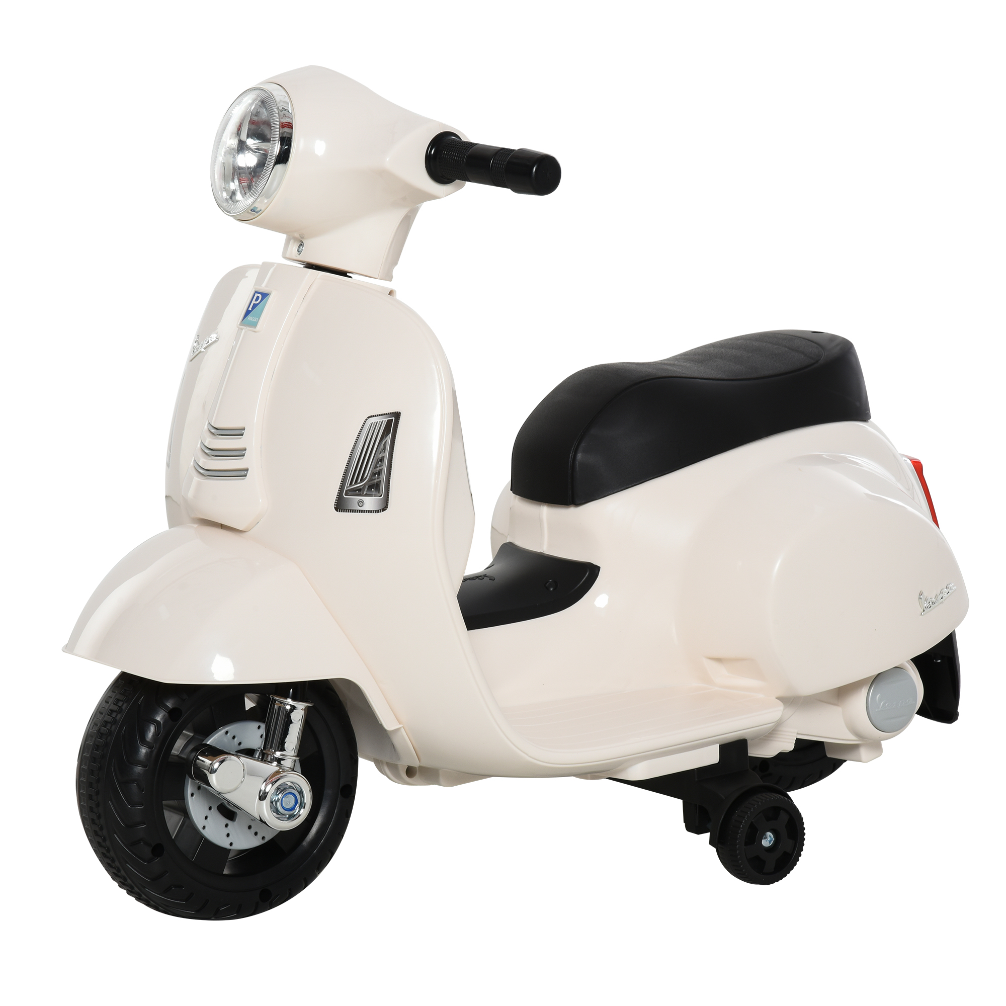 Vespa Licensed Kids Ride On Motorcycle 6V Battery Powered Electric Trike Toys for 18-36 Months with Horn Headlight White - Life Essentials