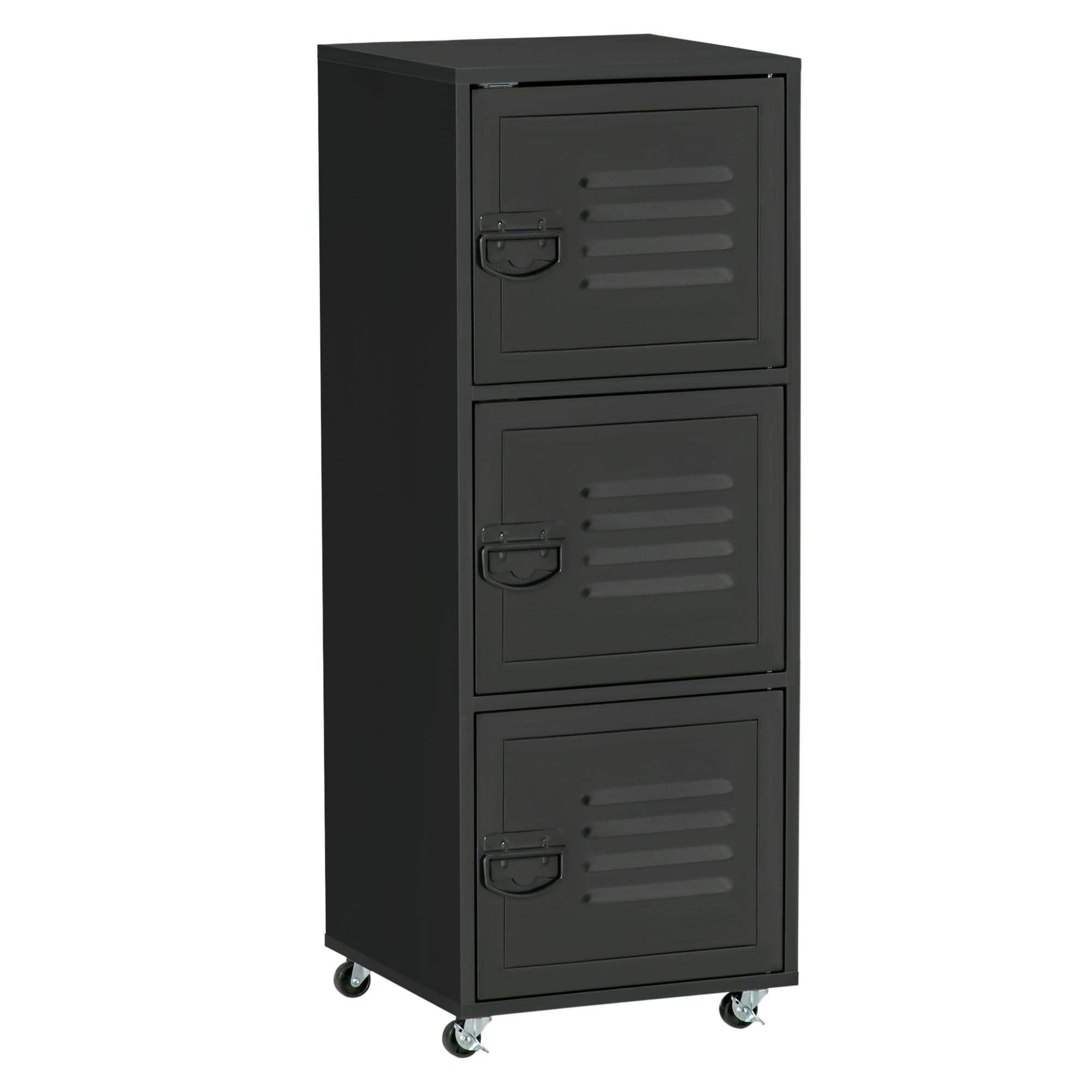 Rolling Storage Cabinet 3-Tier Mobile File Cabinet with Wheels & Metal Doors for Home Office, Living Room, Black - Life Essentials