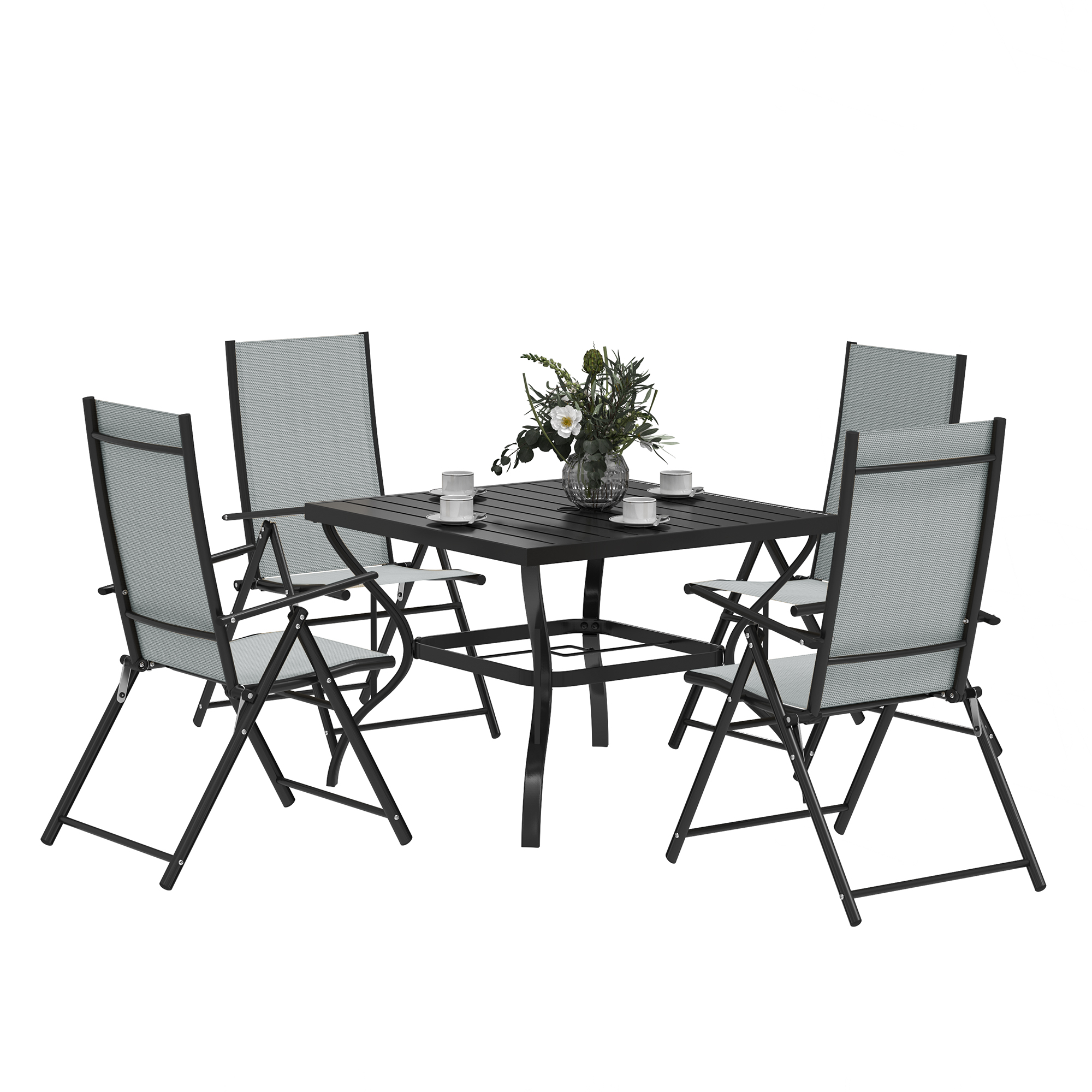 SUNVISTA Five-Piece Steel Frame Patio Set - Grey/Black - Life Essentials