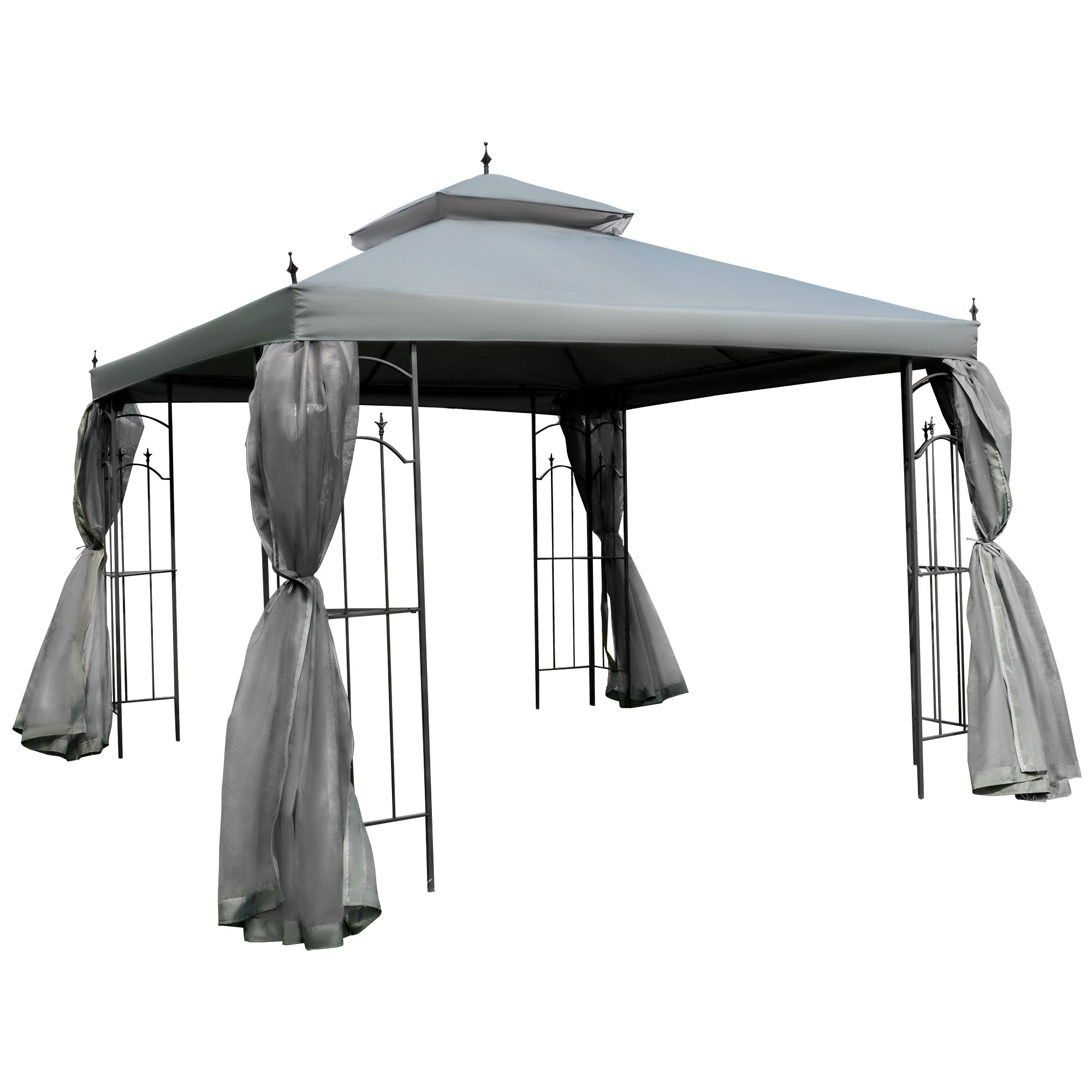 3(M)x3M Garden Gazebo Double Top Outdoor Canopy Patio Event Party Wedding Tent Backyard Sun Shade with Mesh Curtain - Grey - Life Essentials