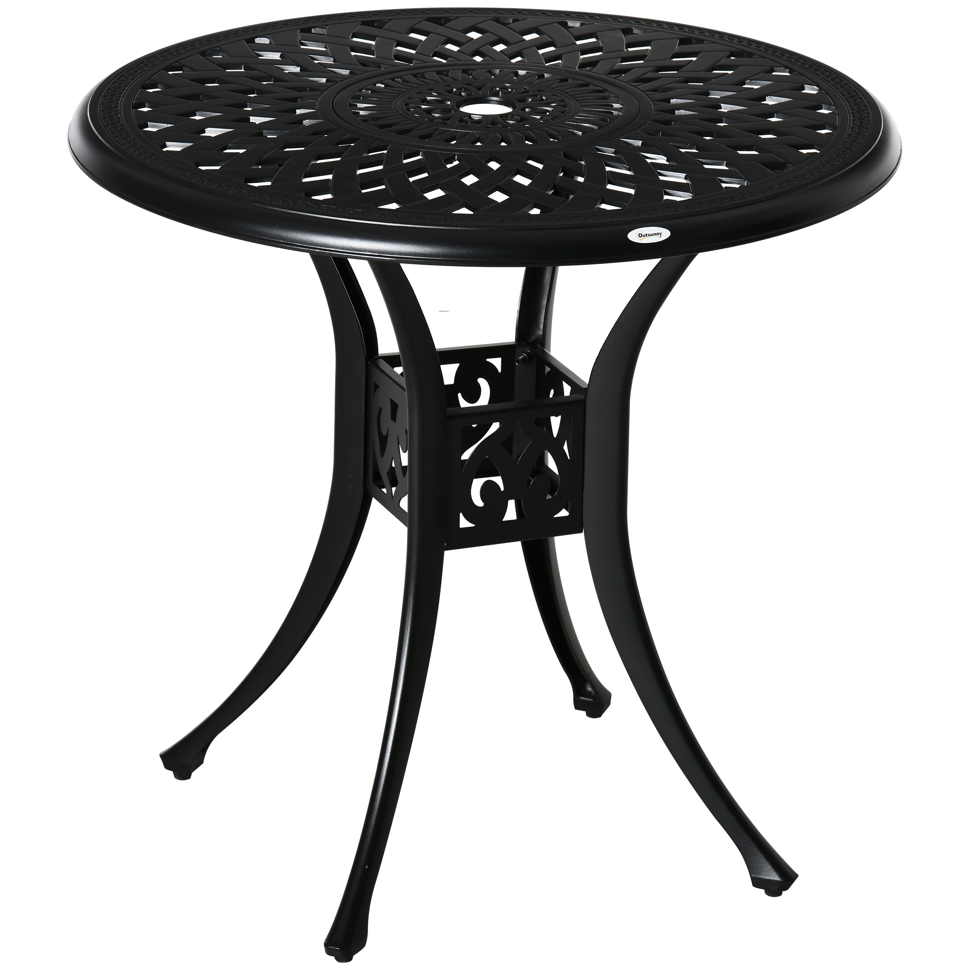 78cm Round Garden Dining Table Bistro Set with Parasol Hole Antique Cast Aluminium Outdoor Table, Black - Life Essentials