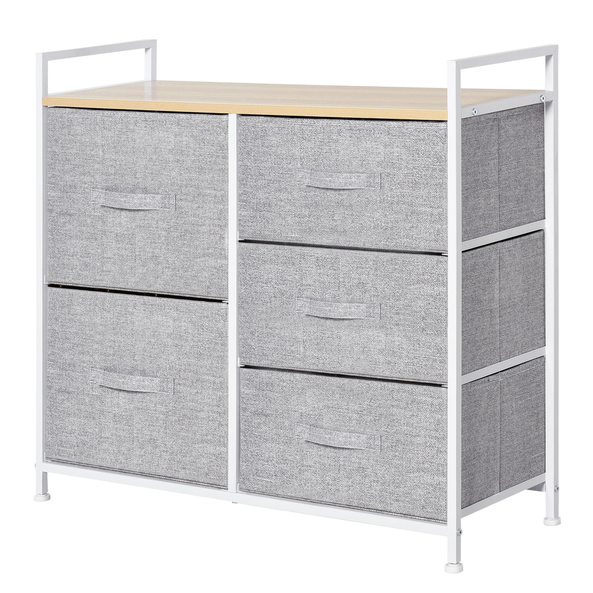 5 Drawer Linen Basket Storage Unit Home Organisation w/ Shelf Handles Metal Frame Adjustable Feet Hallway Home Dresser Grey - Life Essentials