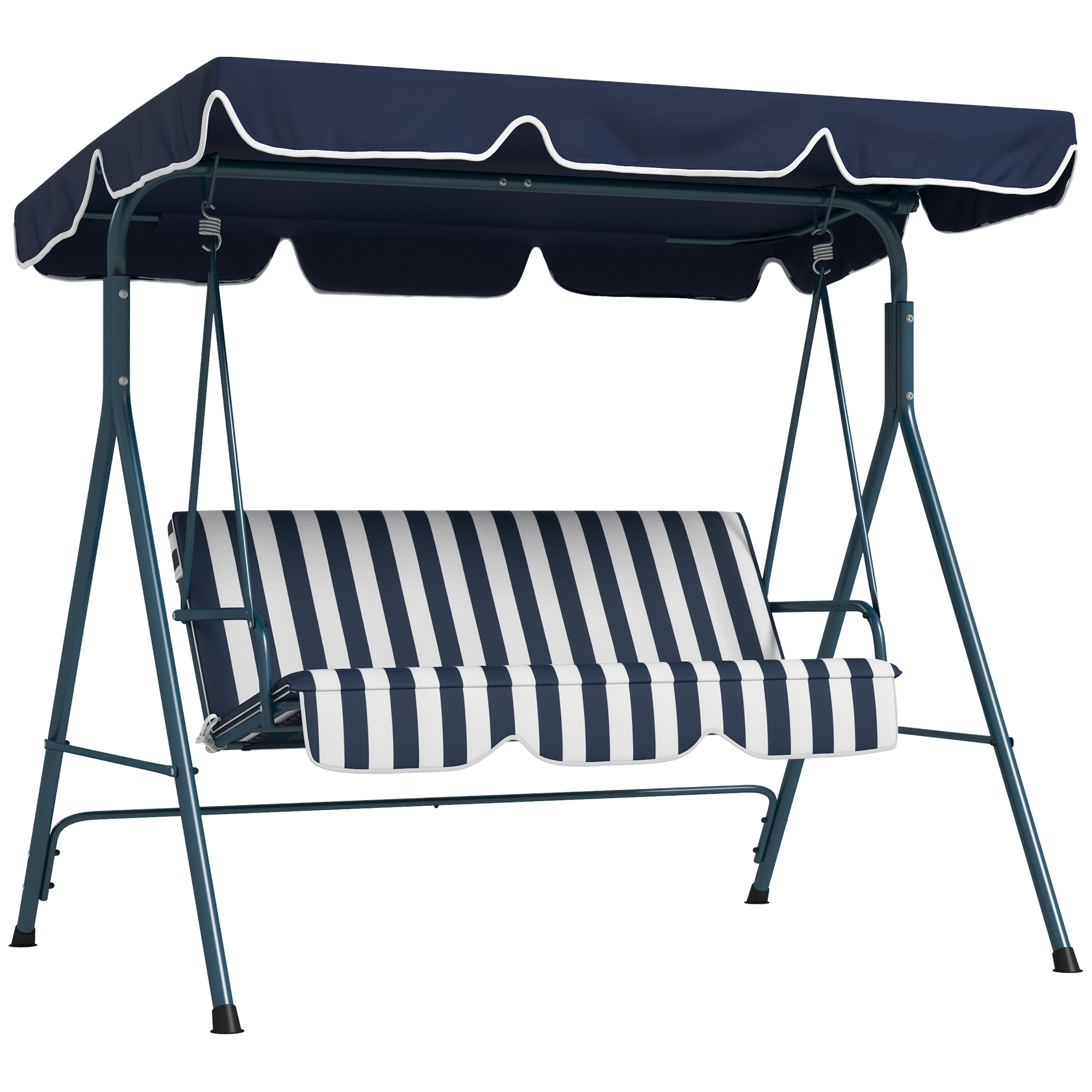 3-Seat Swing Chair Garden Swing Seat with Adjustable Canopy for Patio, Blue and White - Life Essentials