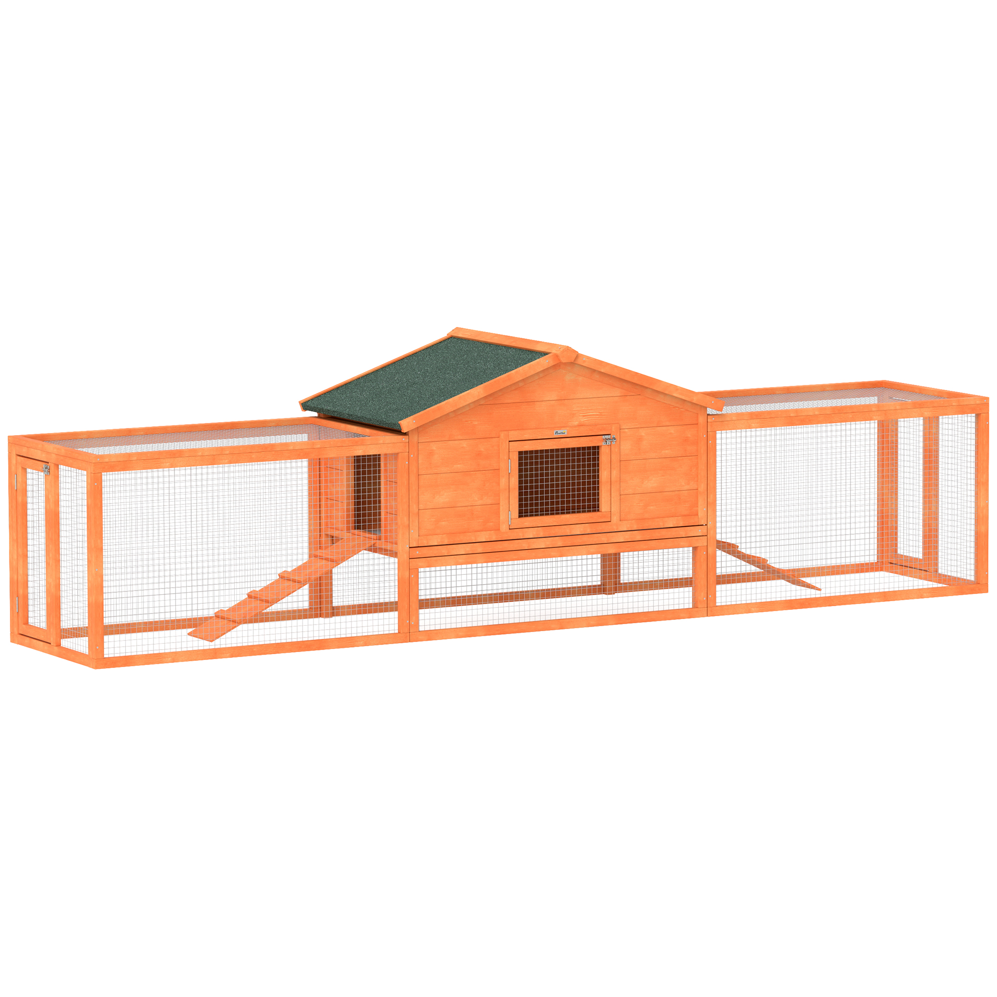 Shelley Wooden Rabbit Hutch with Run Tray Ramps Asphalt Roof - Orange - Life Essentials