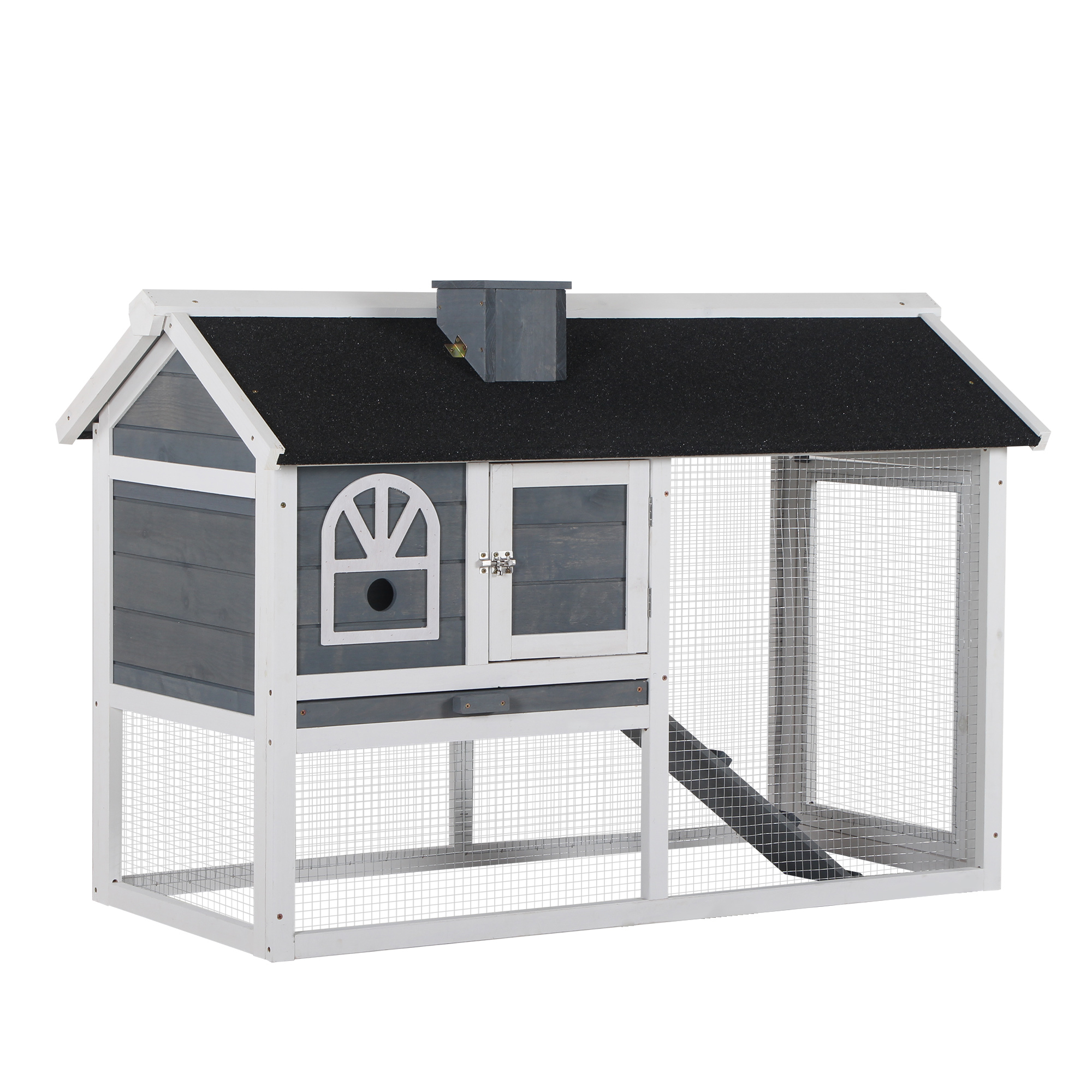 Rabbit Hutch Wood Bunny Cage Run Guinea Pig Hutch for Outdoor Indoor with Pull Out Tray Run Box Ramp Asphalt Roof for Small Animals Grey - Life 