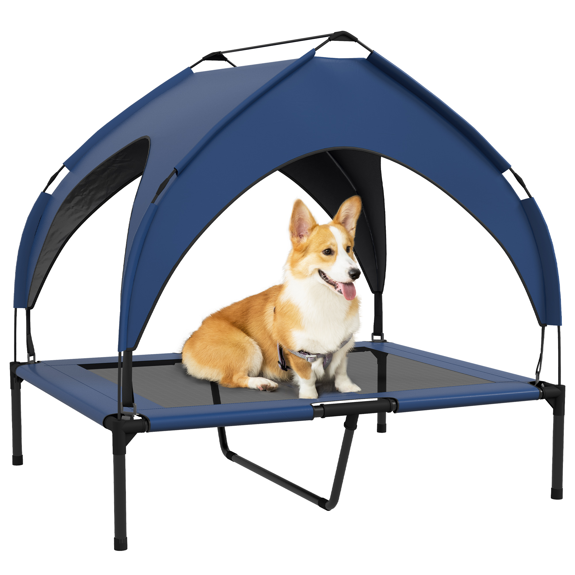 Cooling Raised Pet Bed with Washable Breathable Mesh for Medium Large Dogs - Dark Blue - Life Essentials