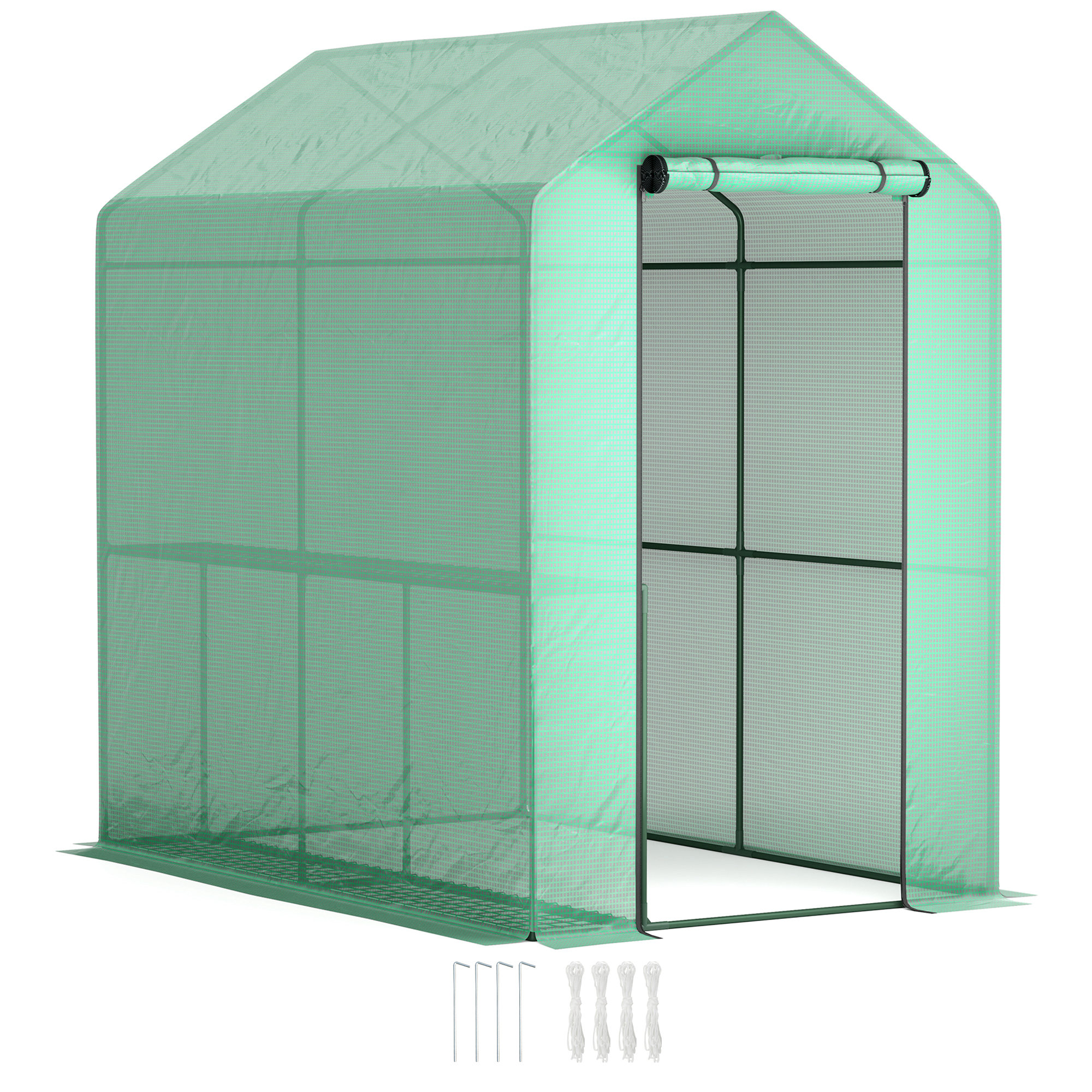 SUNVISTA 120 x 186cm Walk-In Greenhouse, with Shelves - Green - Life Essentials