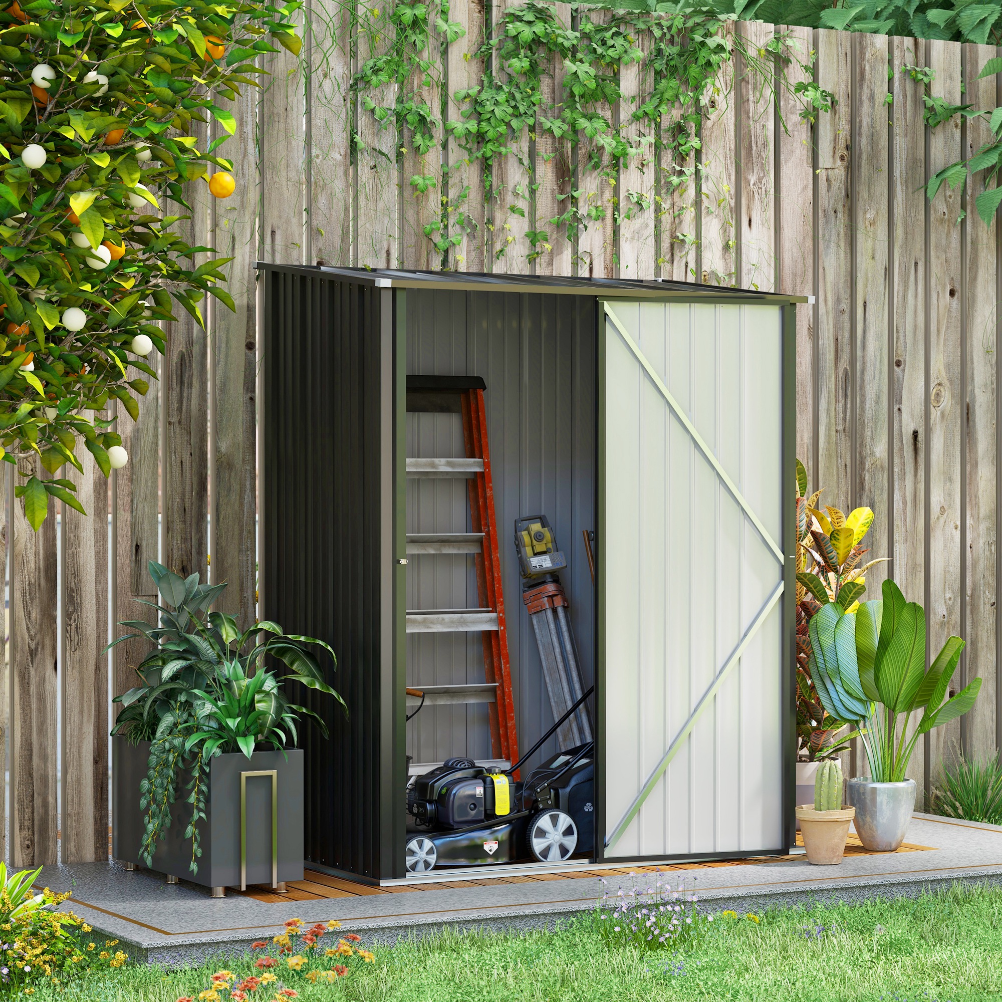 5.3ft x 3.1ft Outdoor Storage Shed, Garden Metal Storage Shed w/ Single Door for Backyard, Patio, Lawn, Charcoal Grey - Life Essentials