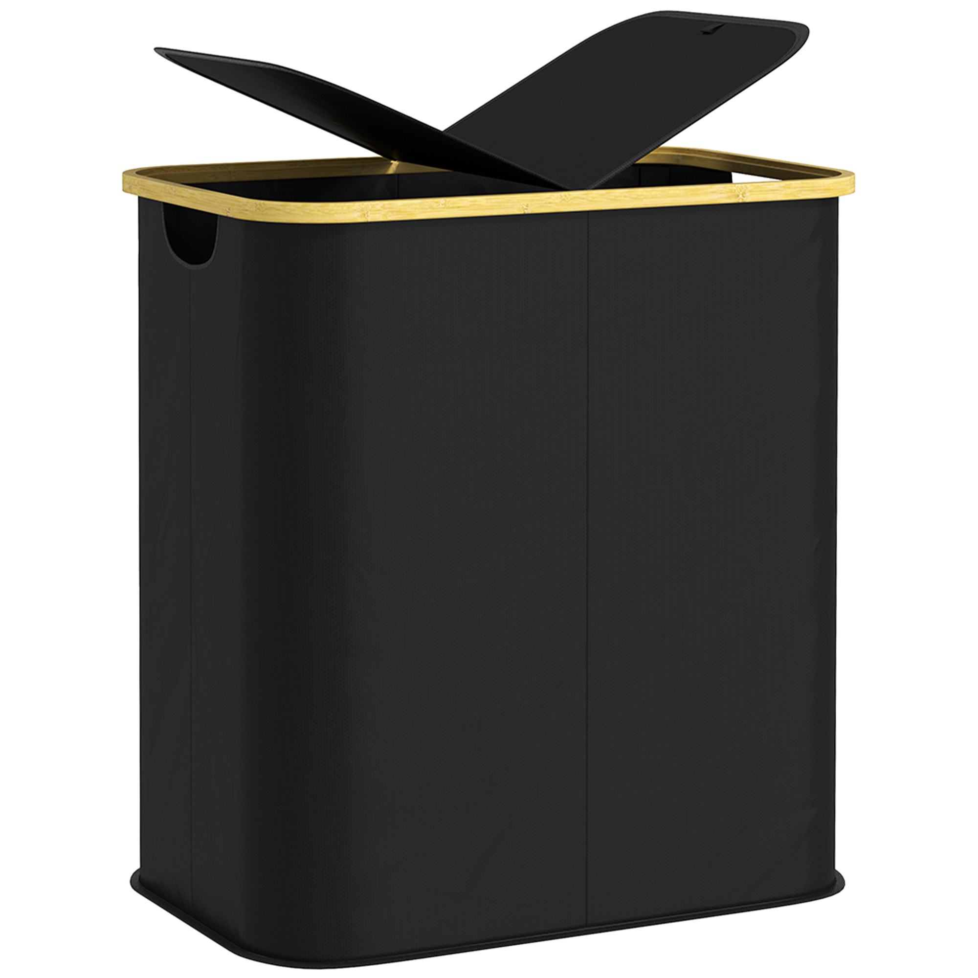 HERON Double Laundry Basket With Lid, 80L Collapsible Laundry Hamper with Groove Handles, Washing Basket for Bathroom, Bedroom, Laundry Room, Black - 