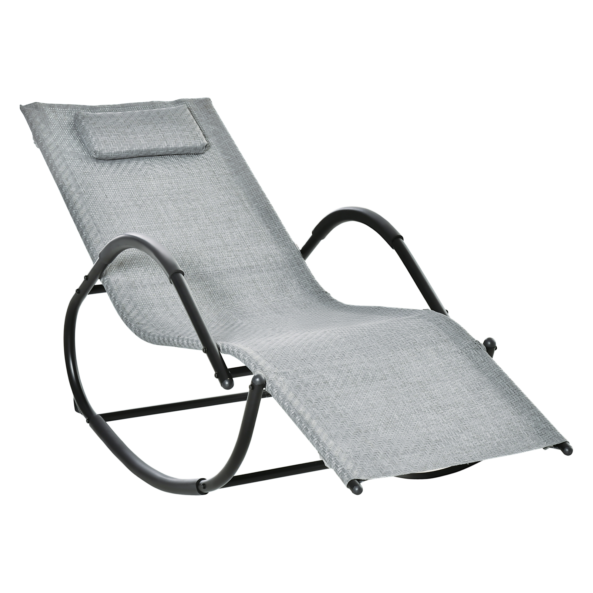 Zero Gravity Rocking Lounge Chair Rattan Effect Patio Rocker w/ Removable Pillow Recliner Seat Breathable Texteline - Grey - Life Essentials