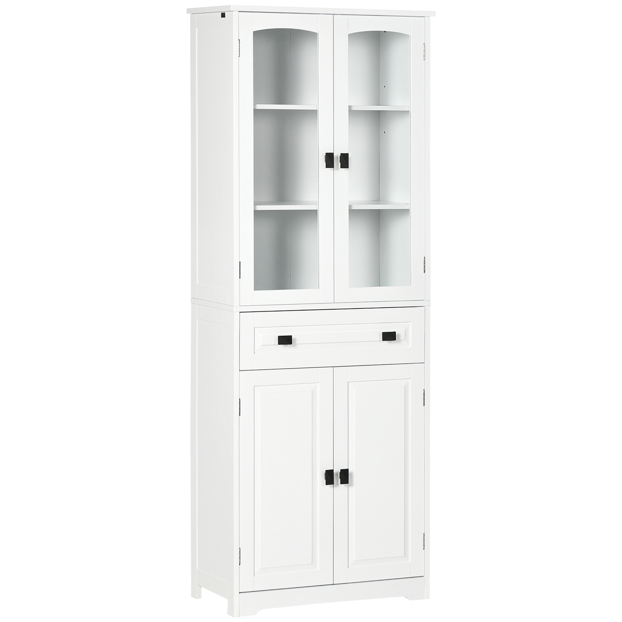Kitchen Cupboard, Freestanding Storage Cabinet with 2 Adjustable Shelves, Drawer and Glass Door for Living Room, Dining Room, 160cm, White - Life 