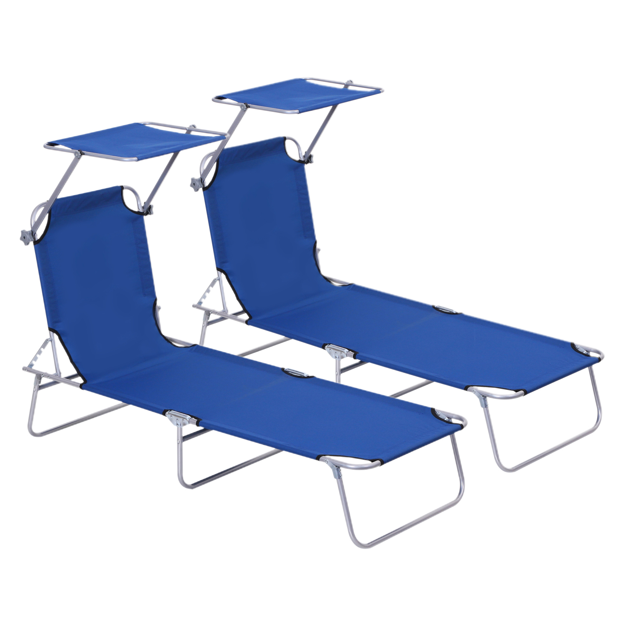 2 Pieces Foldable Sun Lounger Set with Removeable Shade Canopy, Patio Recliner with Adjustable Backrest with Mesh Fabric - Life Essentials