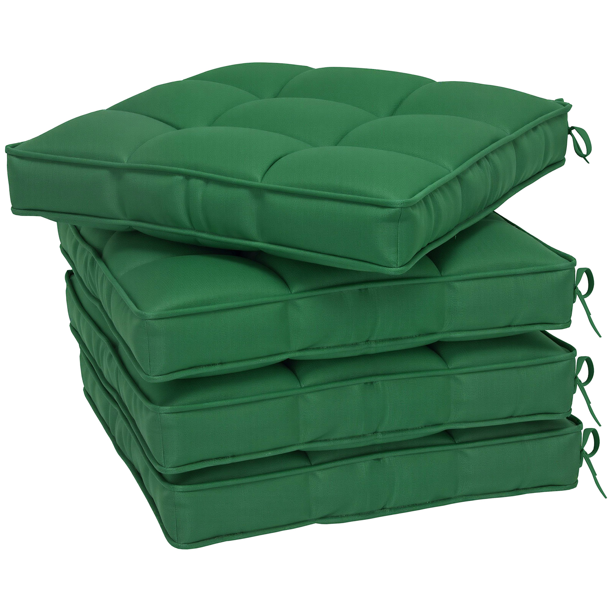 SUNVISTA Set of 4 Garden Seat Cushion with Ties, 42 x 42cm Replacement Dining Chair Seat Pad, Green - Life Essentials