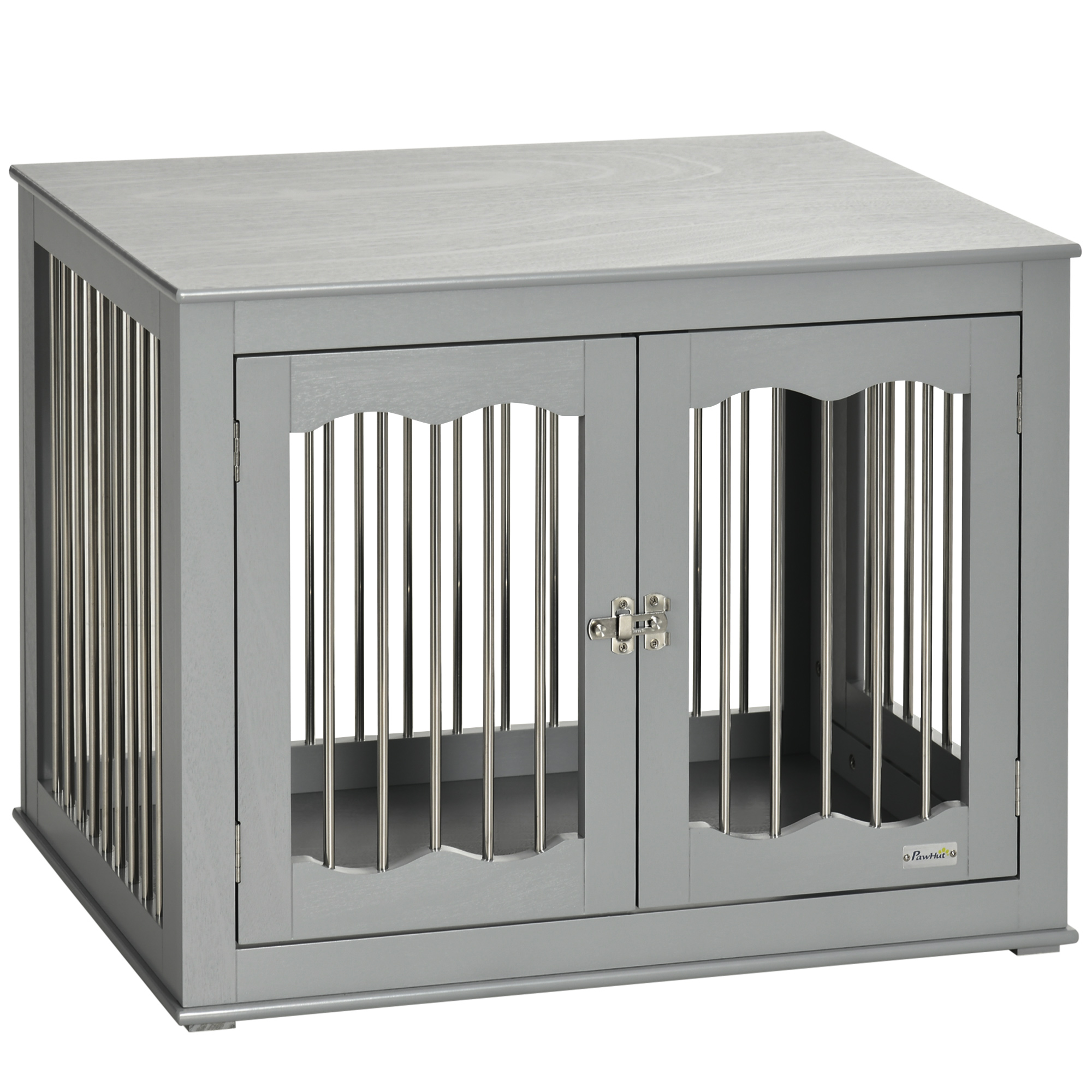 Dog Crate End Table with Three Doors, Furniture Style Dog Crate for Medium Dogs with Locks & Latches, Grey - Life Essentials