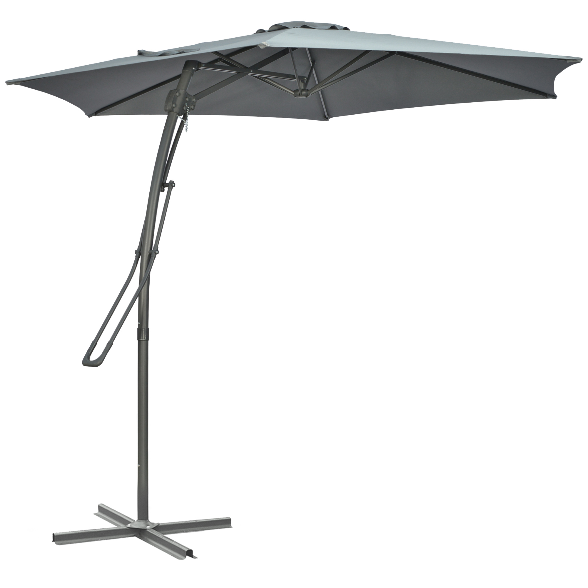 3m Cantilever Parasol with Easy Lever, Patio Umbrella with Crank Handle, Cross Base and 6 Metal Ribs, Outdoor Sun Shades for Garden, Grey - Life 