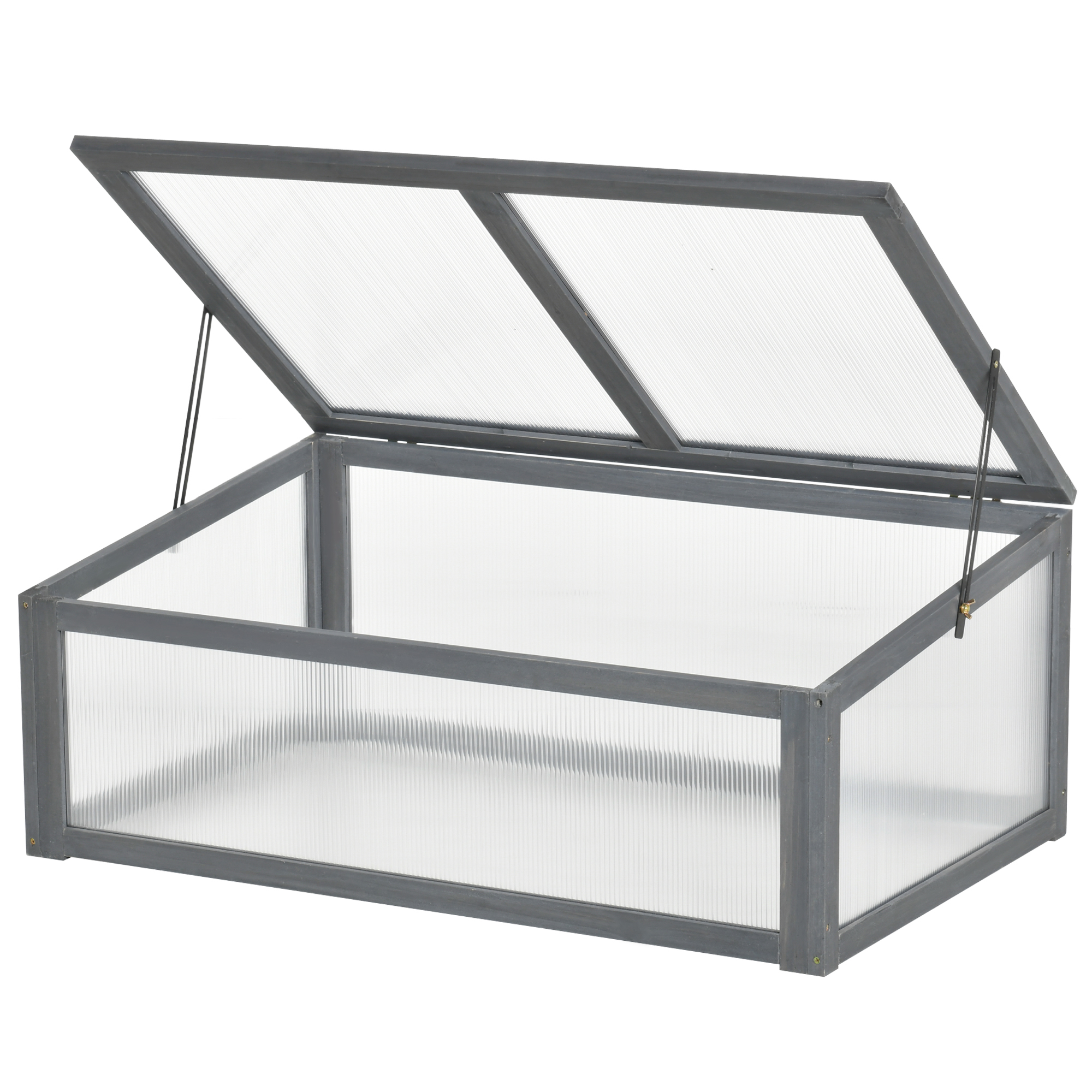 Wooden Framed Polycarbonate Cold Frame Greenhouse for Plants Outdoor with Openable & Tilted Top Cover, PC Board, Brown, 100 x 65 x 40cm - Life 