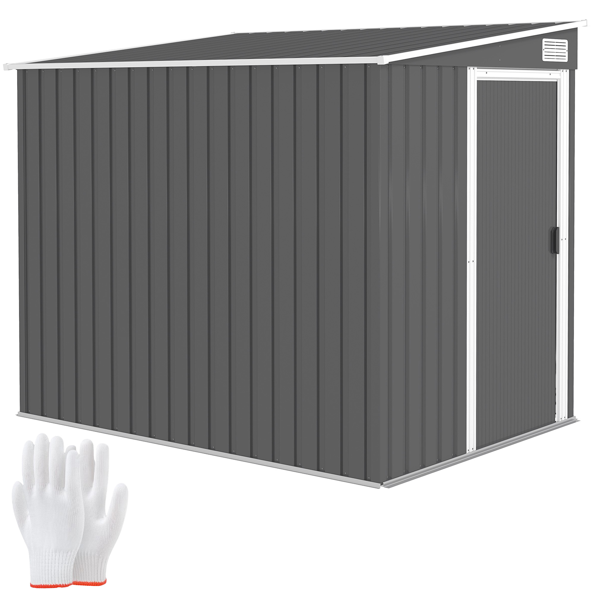 SUNVISTA 7 x 5ft Galvanised Metal Shed, with Sliding Door - Dark Grey - Life Essentials