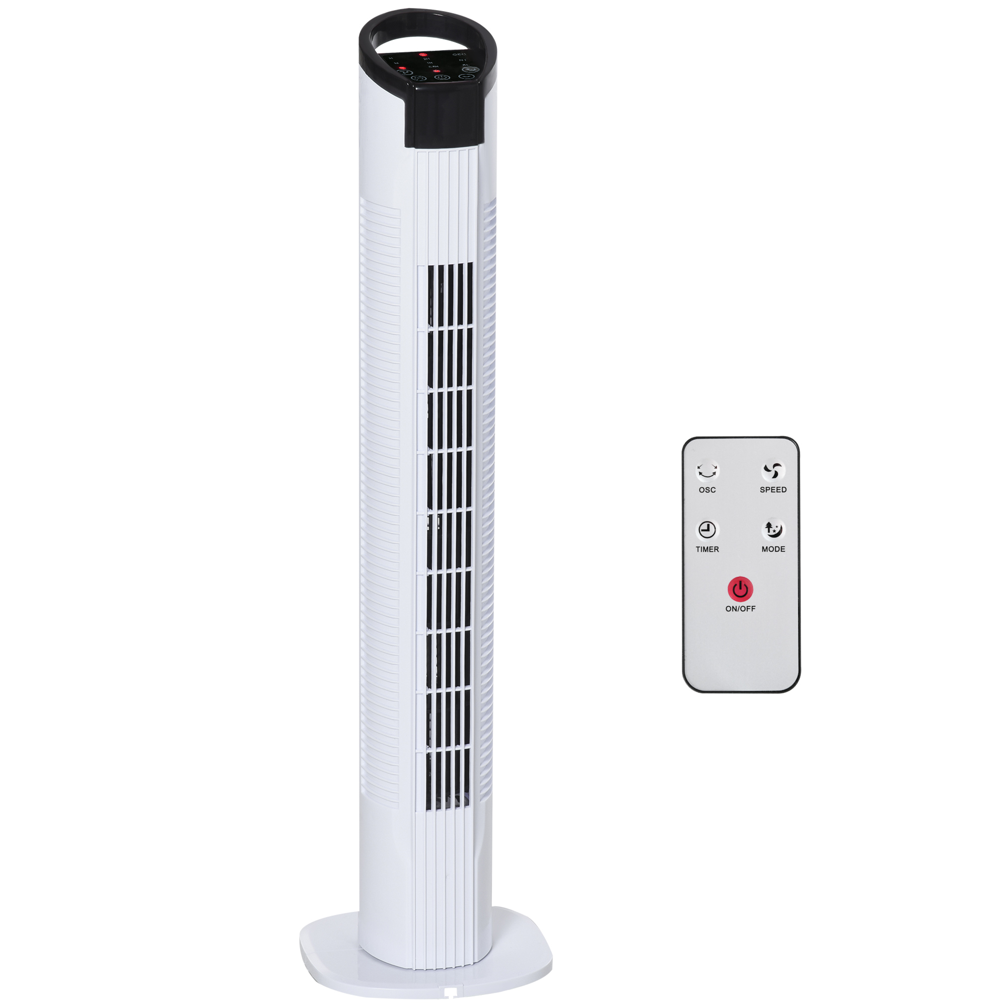 Freestanding Tower Fan, 3 Speed 3 Mode, 7.5h Timer, 70 Degree Oscillation, LED Panel, 5M Remote Controller, Black and White - Life Essentials