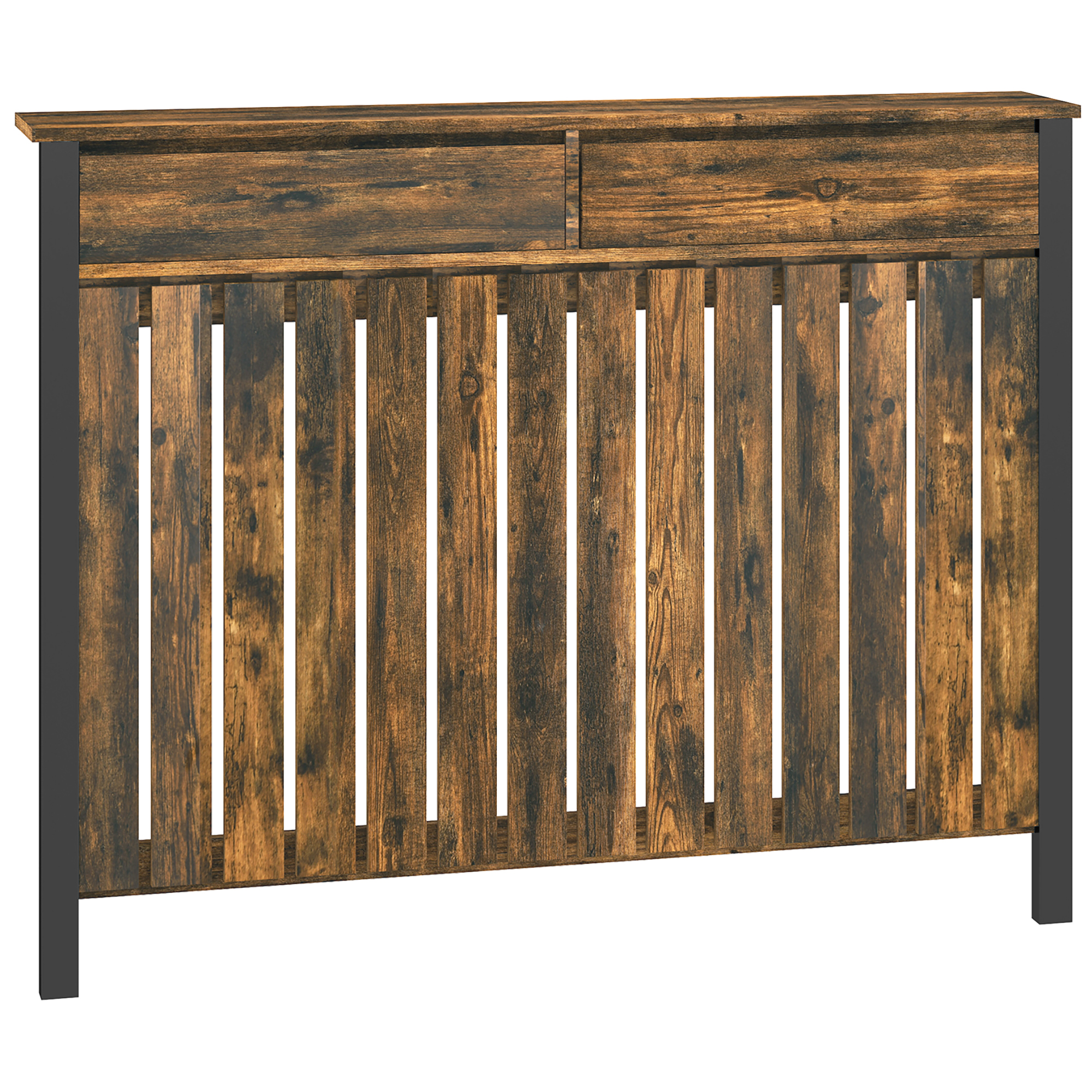 HERON 93 x 119cm Rustic-Look Radiator Cover - Brown/Black - Life Essentials