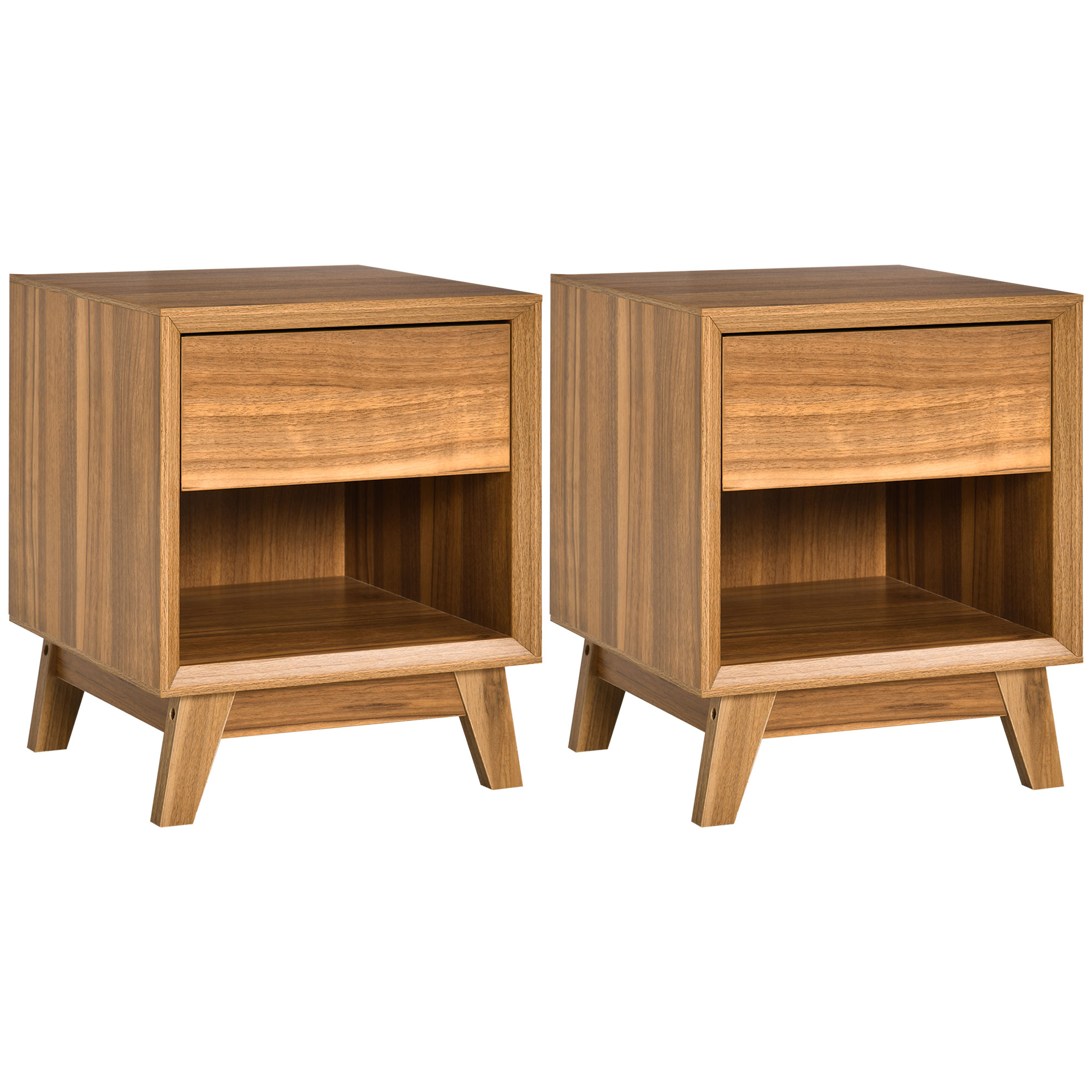 Bedside Table - MODERN 2 Piece Nightstand Walnut Brown 40cm - Life Essentials