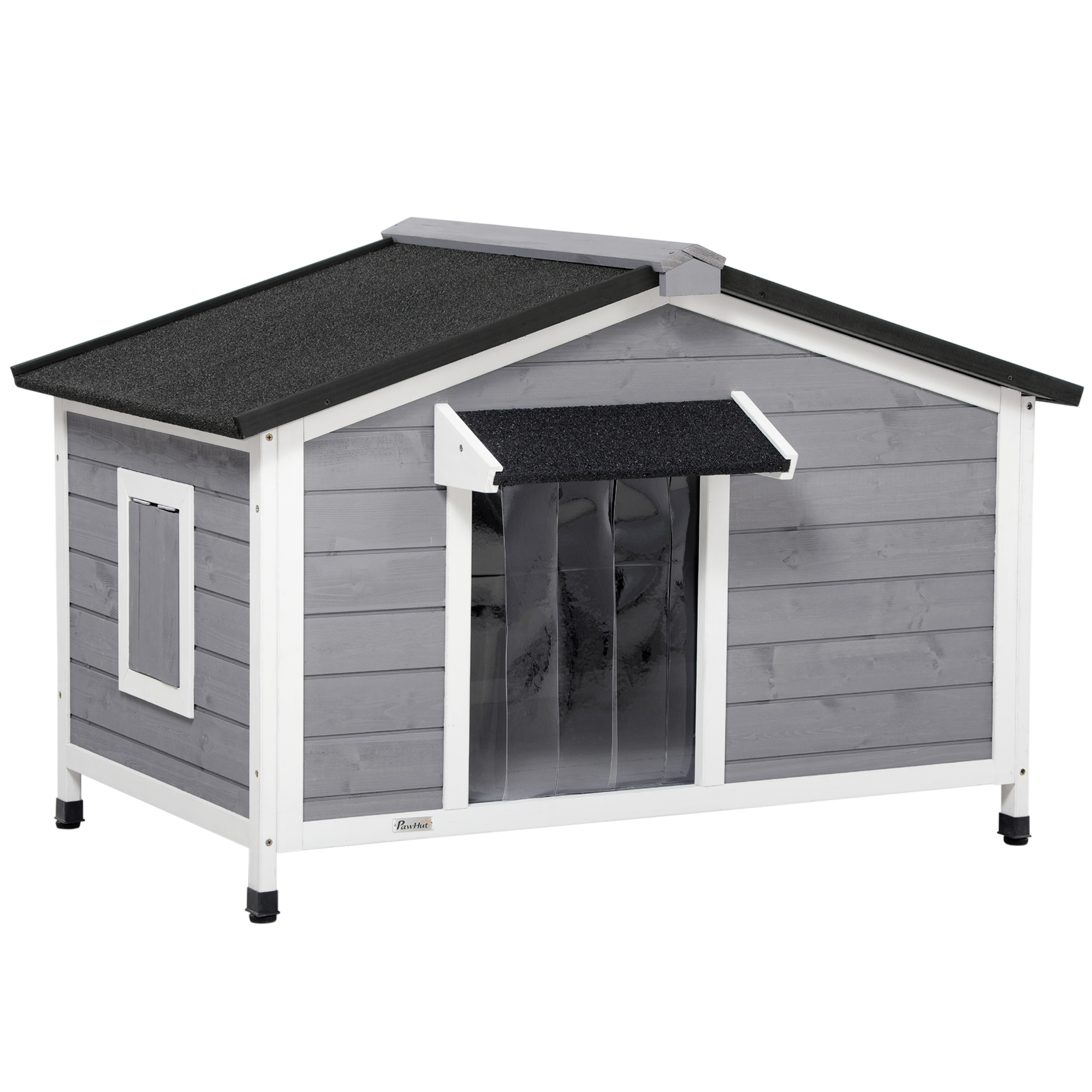 Large Wooden Dog Kennel Elevated Dog Kennels for Outside, w/ Openable Top, Asphalt Roof, Removable Tray, Adjustable Leg, Grey - Life Essentials