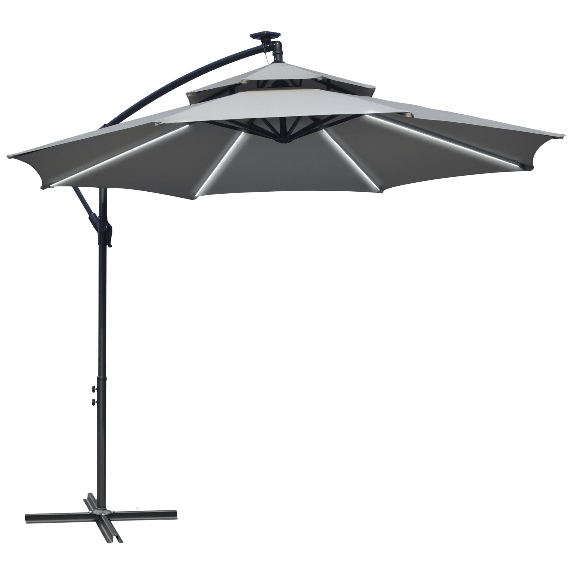 Jones 3m Cantilever Banana Parasol with LED Lights - Light Grey - Life Essentials