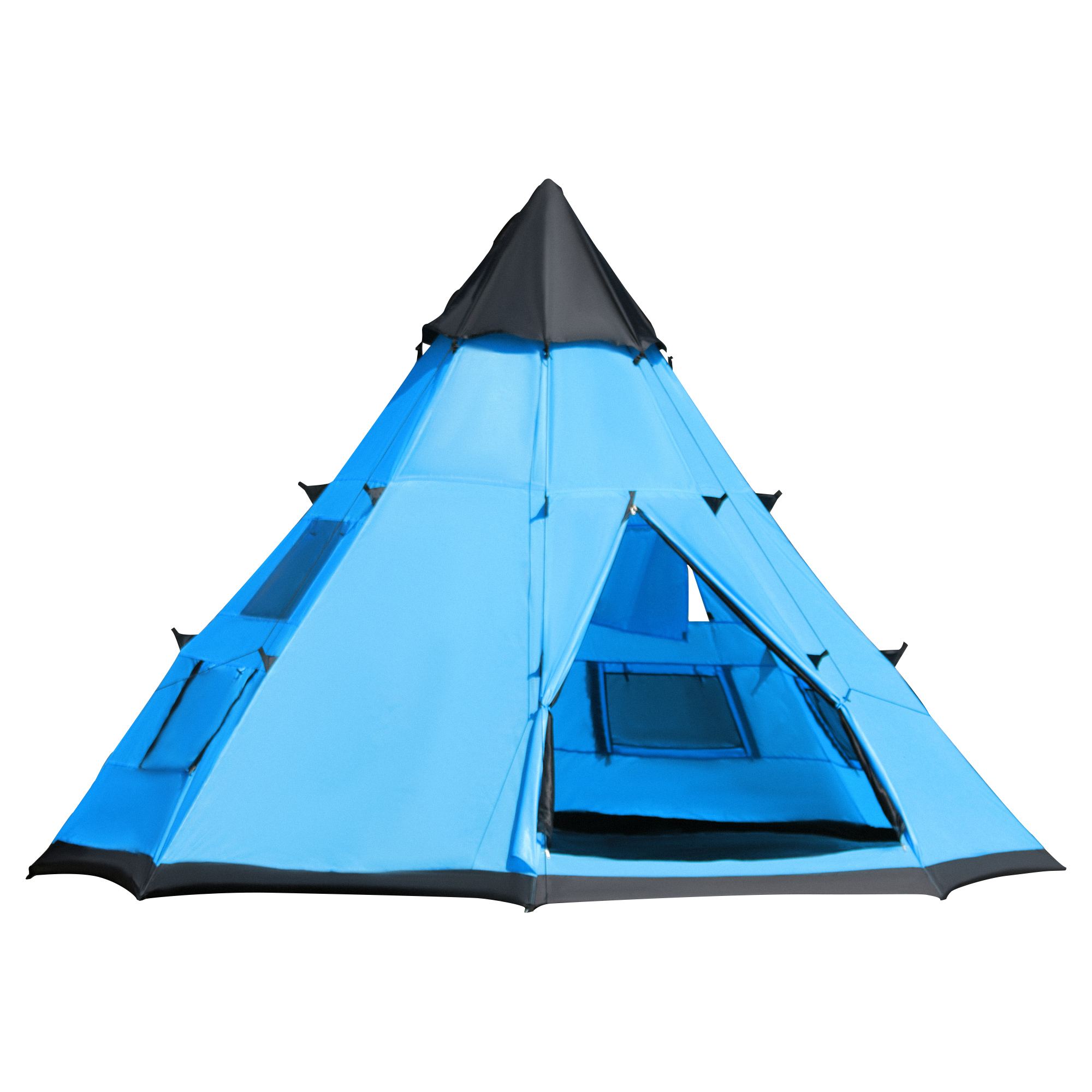 6 Men Tipi Tent, Camping Teepee Family Tent with Mesh Windows Zipped Door Carry Bag, Easy Set Up for Hiking Picnics Outdoor Night, Blue - Life 