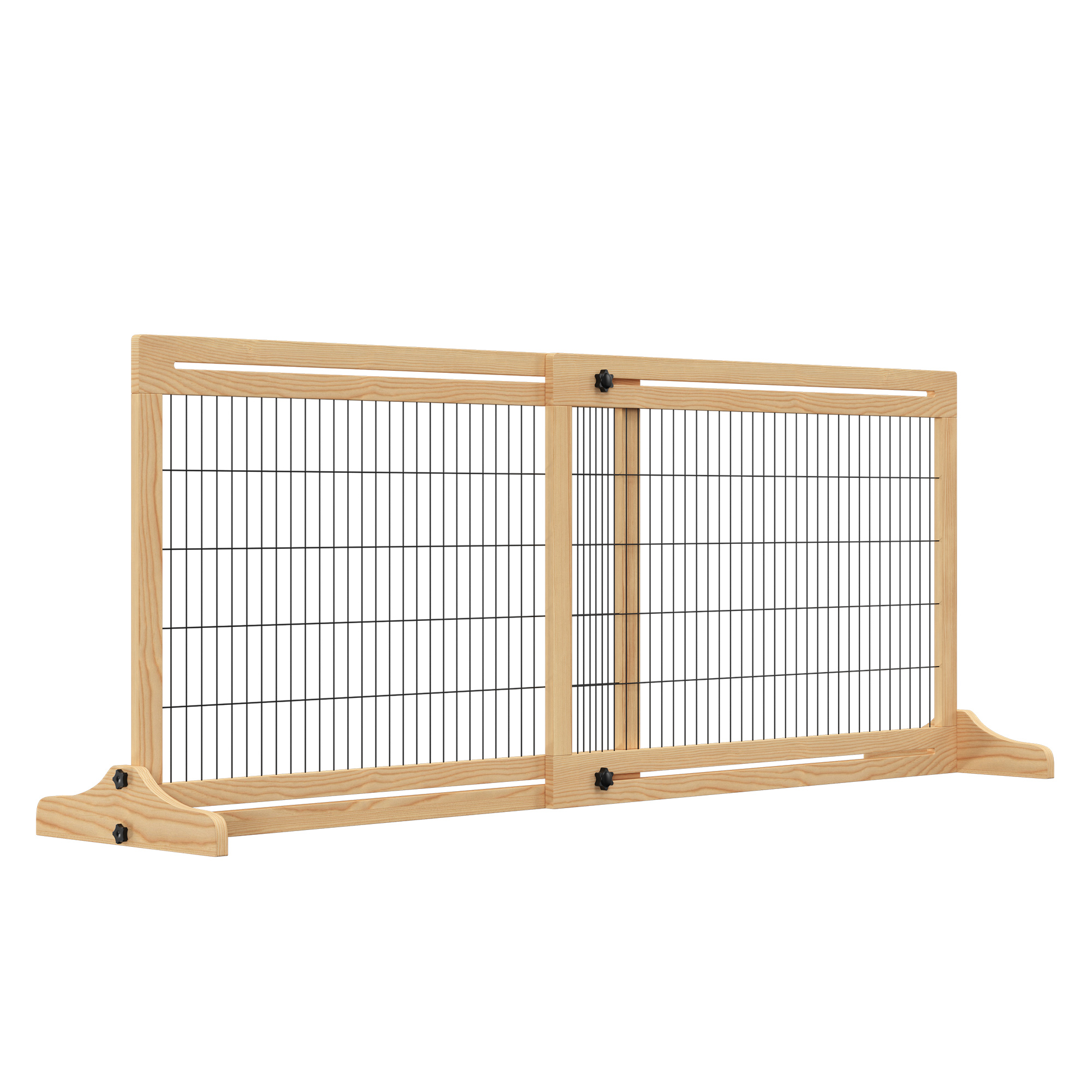 Adjustable Wooden Pet Gate, Freestanding Dog Barrier Fence with 2 Panels for Doorway, Hallway, 69H x 104-183 cm, Natural - Life Essentials